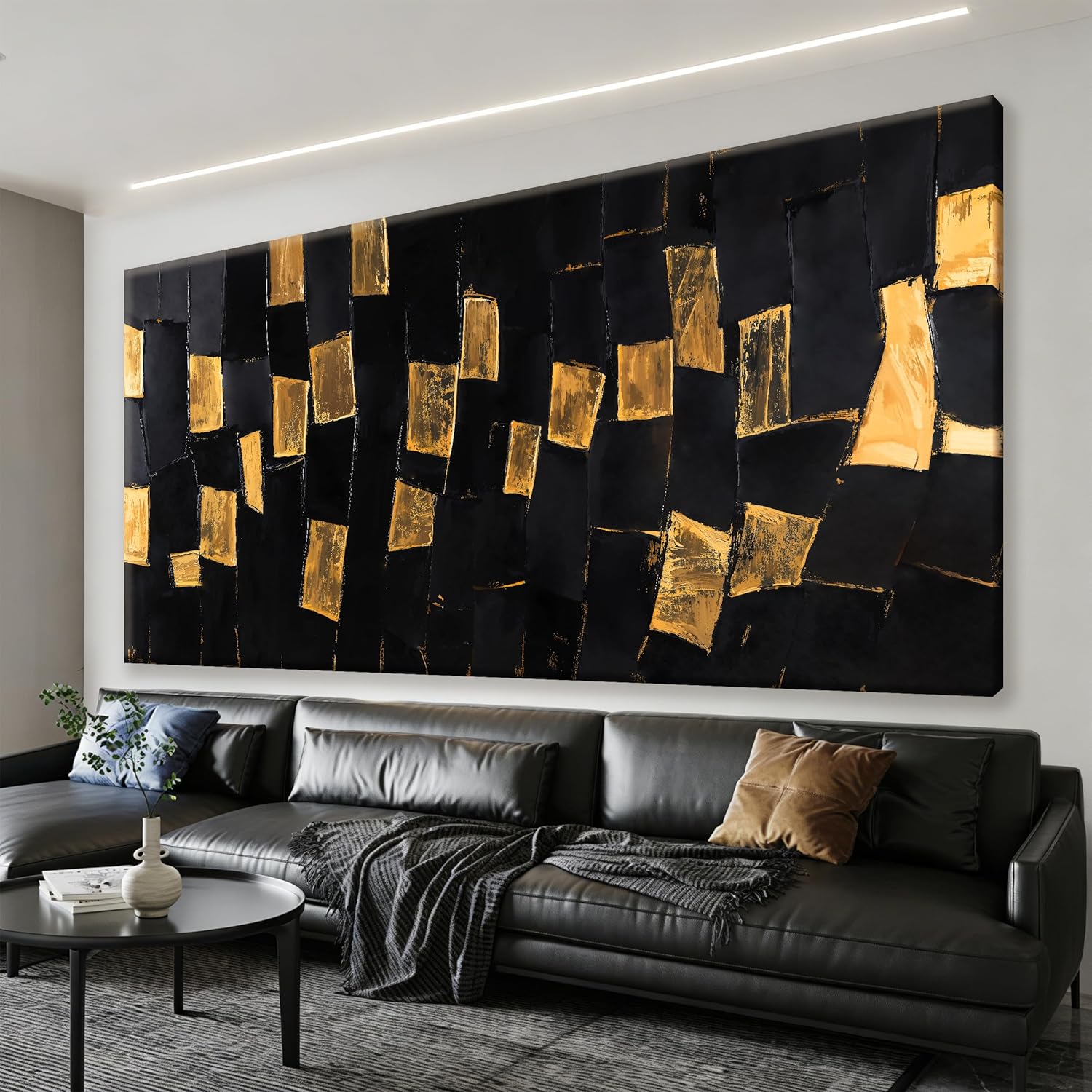 Canvas Art Wall Decor Abstract Wall Art Pictures For Living Room Large Abstract Wall Art Artwork for Walls Canvas Wall Art Decor Black And Gold Wall Art Bedroom Office Aesthetic Wall Decor 29" X 58"