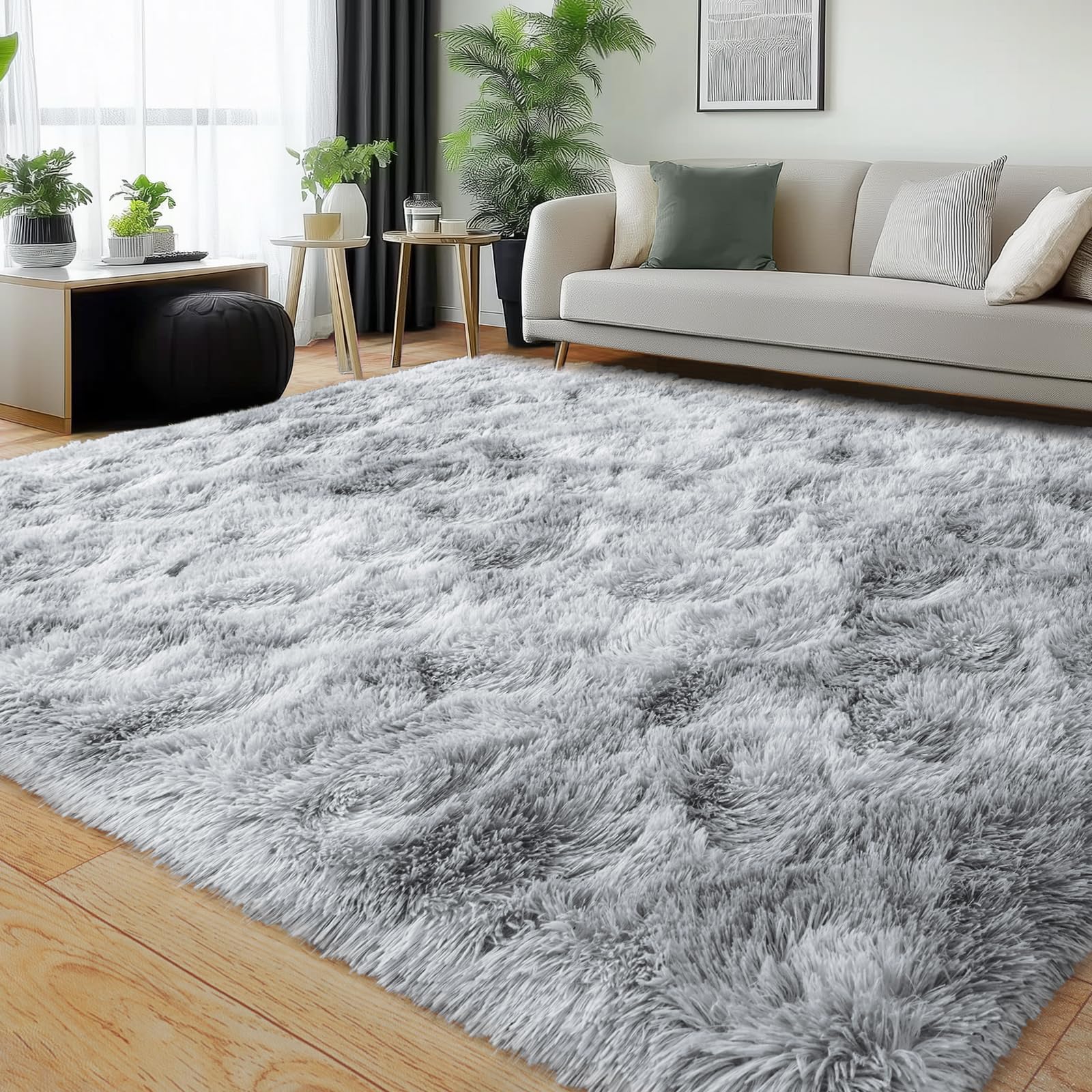 Rezutan Rugs for Living Room, Area Rug 6x9 Fluffy Rug Carpet, Soft Shaggy Modern Floor for Kids Boys Girls Bedroom, Plush Fuzzy Dorm Rug,(Grey
