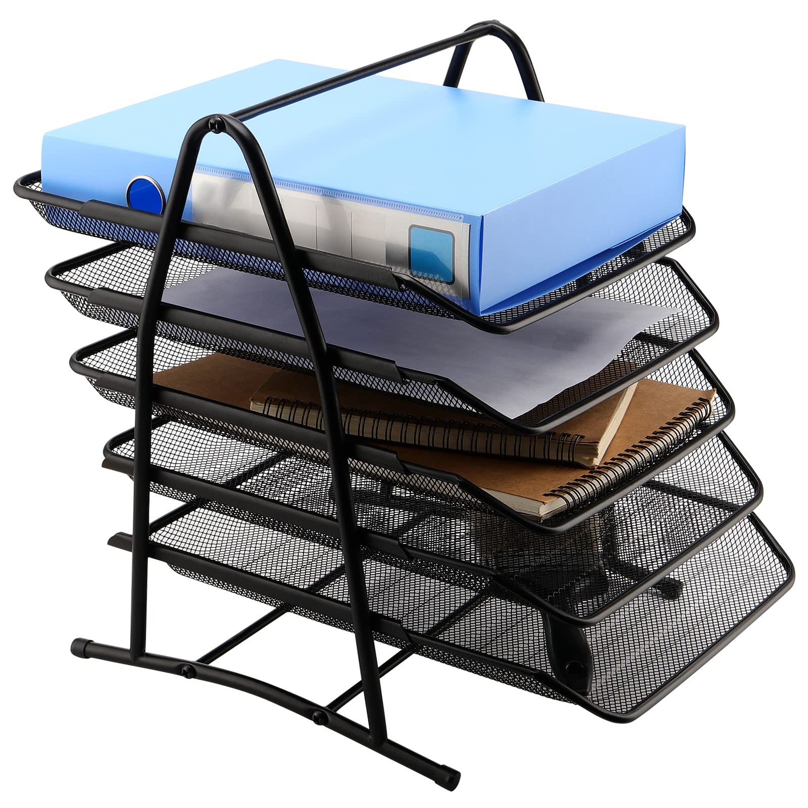 HAKZEON 5 Tier Office File Tray, A4 Desk Tidy Organiser File Holder, Black Mesh in Tray Desk Organiser
