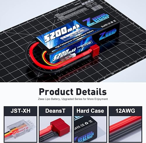 Miniatura 2 de Zeee 2S 5200mAh Lipo Battery 7.4V 80C - Carcasa rígida con enchufe en T, compatible con vehículos RC 18 110 RC Slash RC Buggy Truggy RC modelos de
