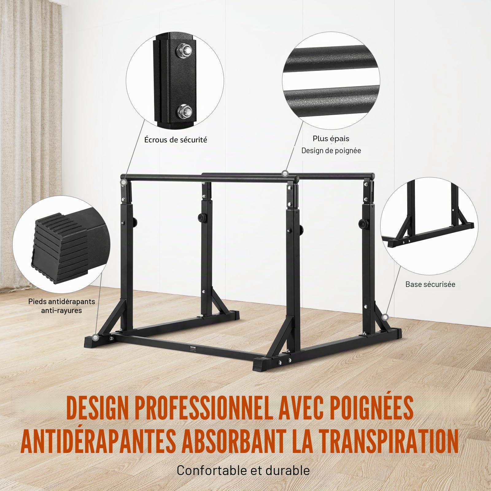 VEVOR Barre Dips, Capacité de 363 kg, Station de Dips Très Résistante avec Hauteur Réglable, Station de Barre d'Entraînement de Fitness, Barres Parallèles pour l'Entraînement de Force à la Maison