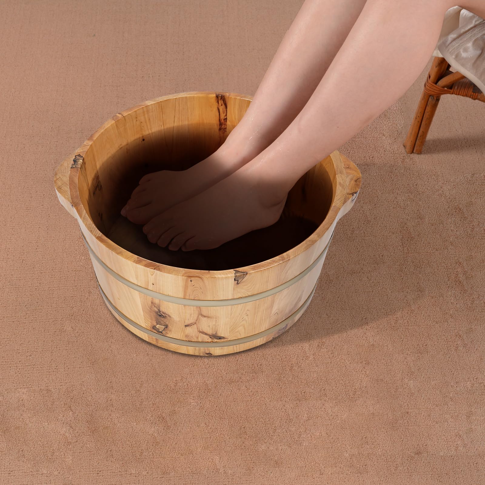 Vasca per piedi in legno con serbatoio di calore, secchio per piedi in legno, pratico secchio per pedicure, secchio sauna per benessere, spa, sauna, regalo, 36,5 x 18 cm