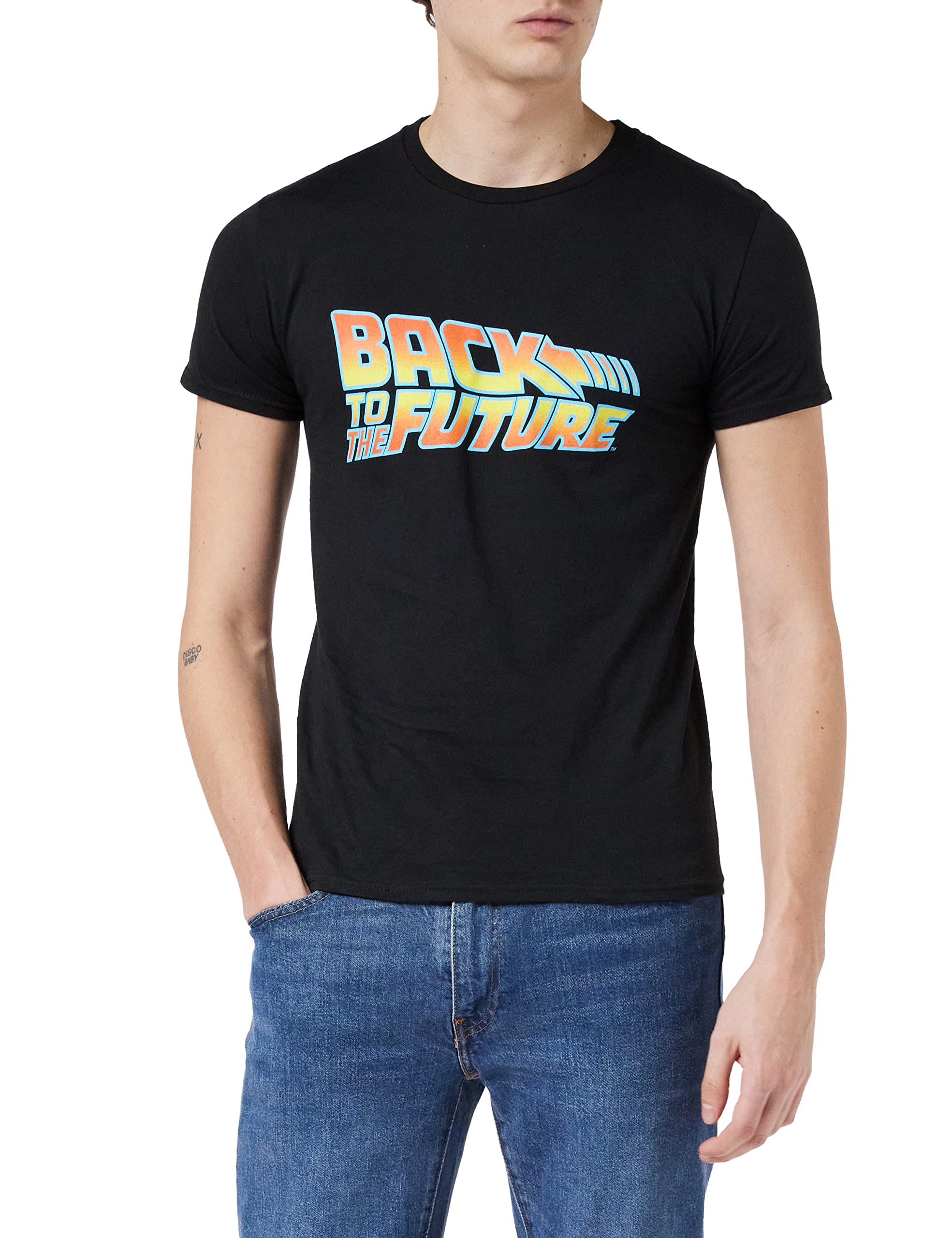 Back To The Future Movie Logo Men's T-Shirt | Official Merchandise | S-XXL, 1980's Sci-Fi Movie Classic Crew Neck Graphic Tee, Birthday Gift Idea For Guys, For Home or Gym
