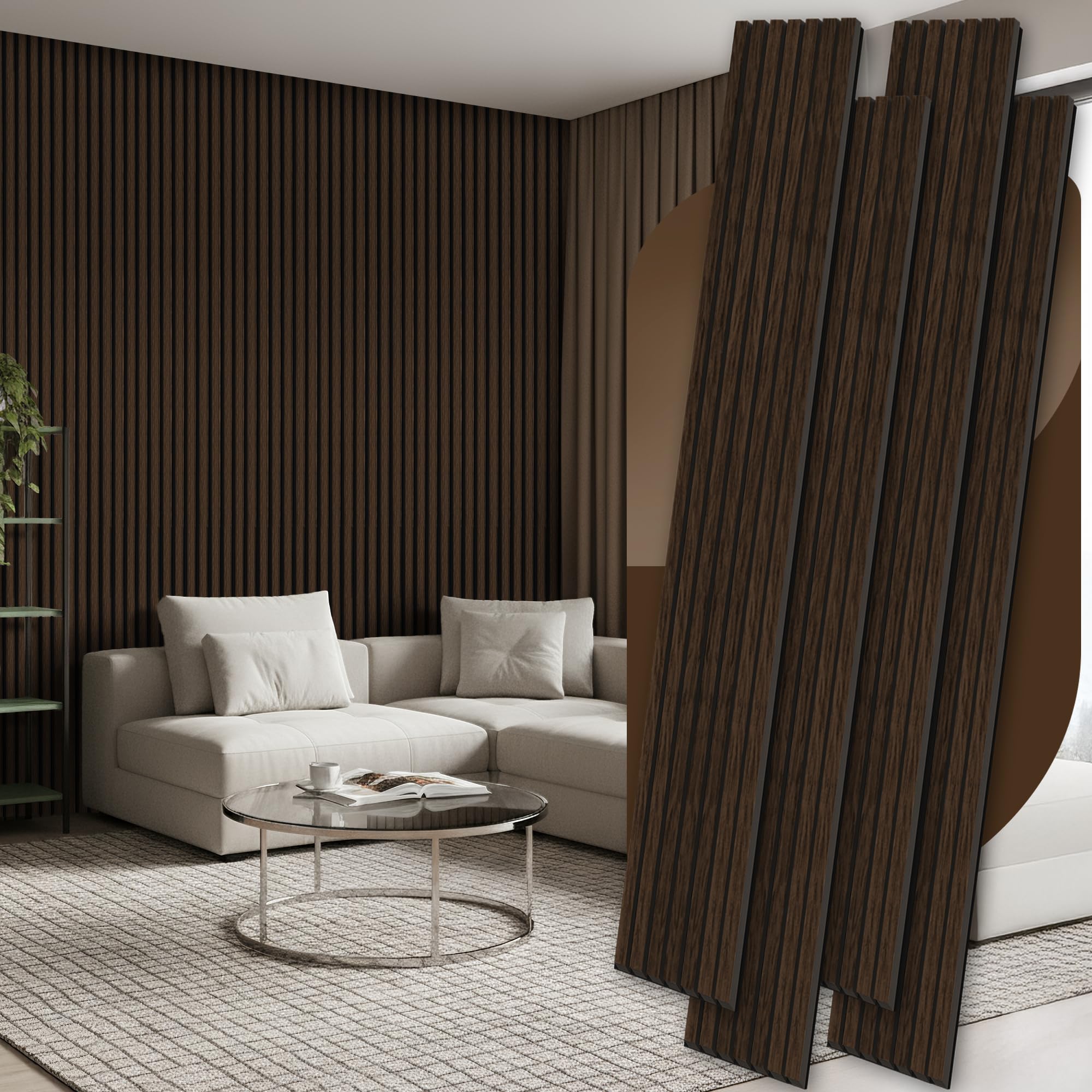 4 Pack Wood Panels for Wall, 106.3" × 11" Wood Slat Acoustic Panels for Wall, Soundproof Panels, 3D Fluted Panels for Interior Wall Decor (Dark Walnut)