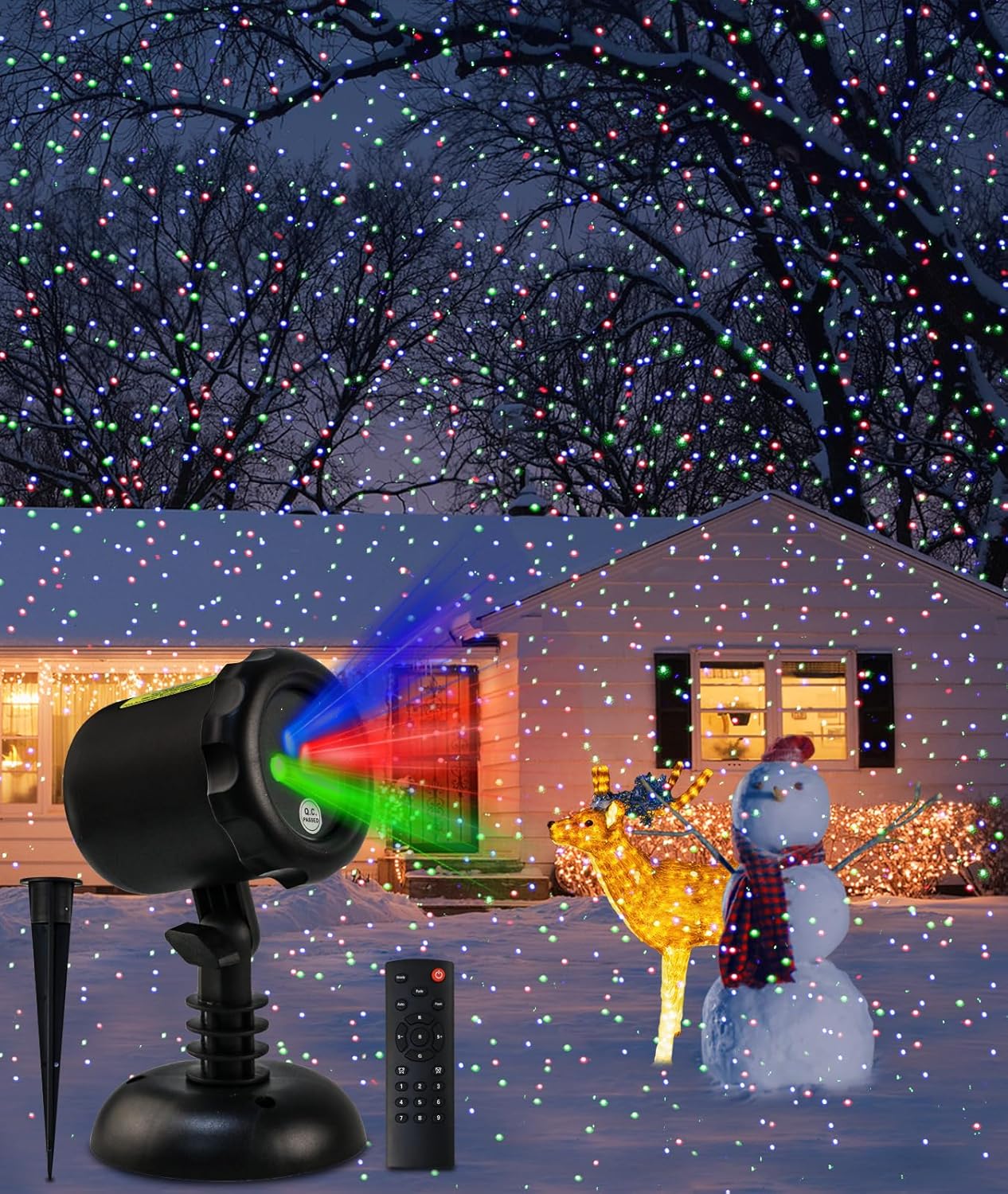 Christmas Projector Lights Outdoor, 3 Color Laser Light Projector,Waterproof Firefly Lights Show with Remote Control for Christmas, Home Decor,Christmas Gift, Wedding, Party, Garden Black