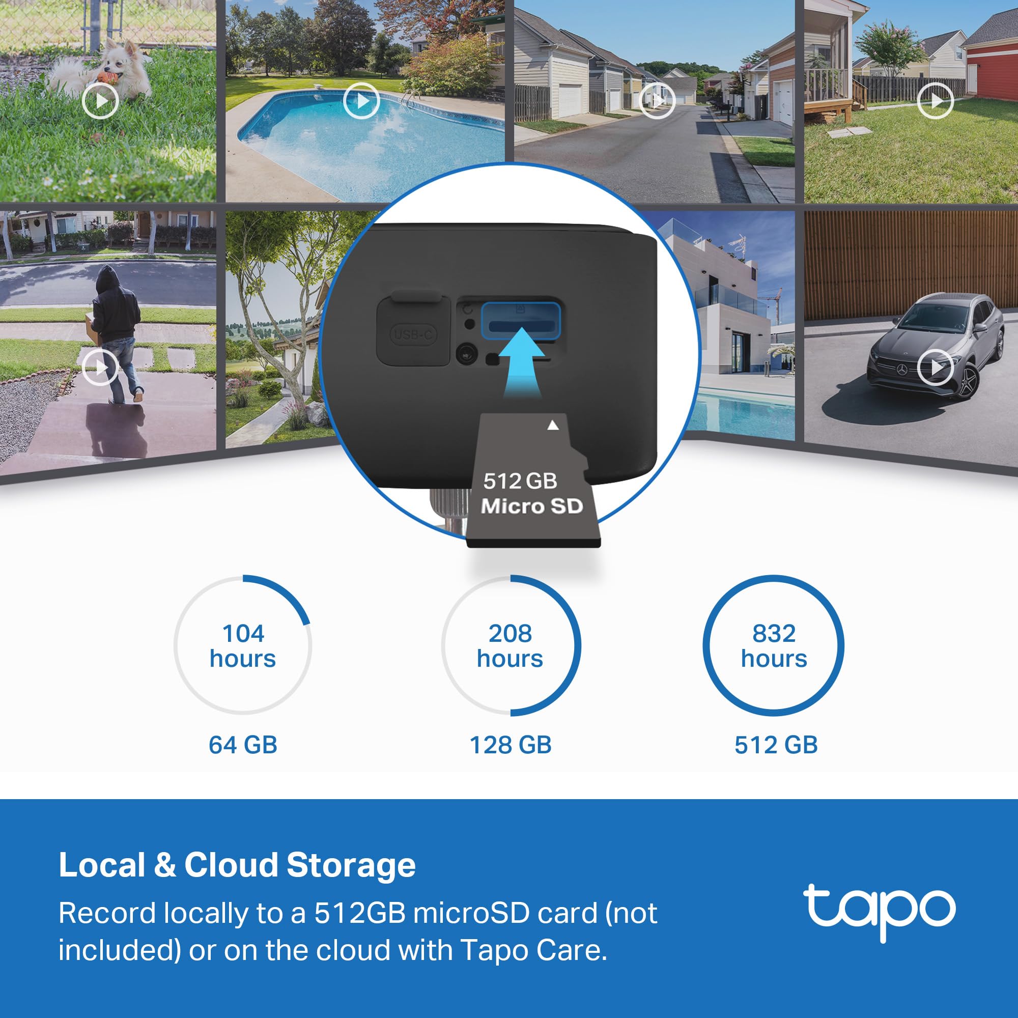 Tapo Telecamera di sicurezza wireless per esterni 1080p, batteria fino a 180 giorni, rilevamento della persona, visione notturna a colori, archiviazione locale senza abbonamento o cloud opzionale