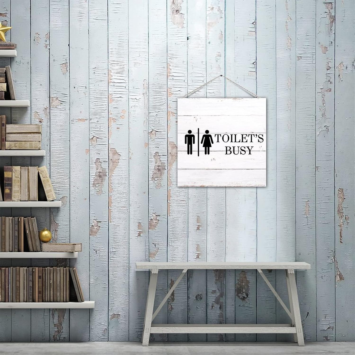 Funny Bathroom Sign Toilet is Busy Decorative Wood Wall Sign with Sayings Quote Countryside Bathroom Welcome Plaque Wall Decor for Washroom Toilet 12in