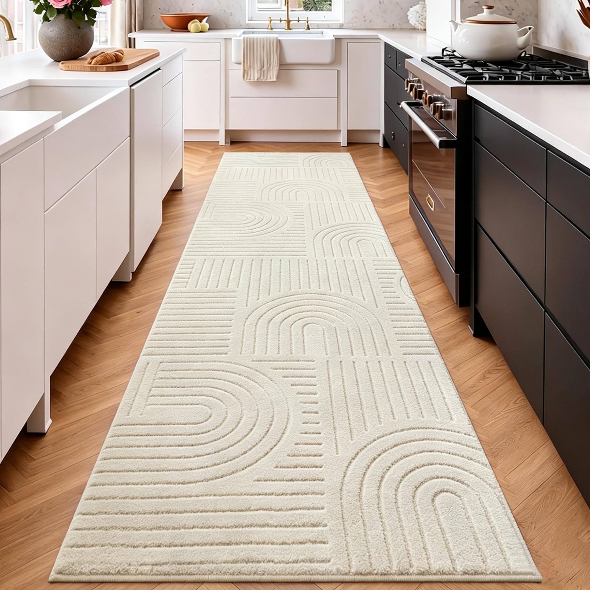 Famibay Läufer Flur 80x300cm rutschfest Teppichläufer Flur Waschbar Küchenteppich Läufer Beige für Eingang Schlafzimmer Wohnzimmer Korridor