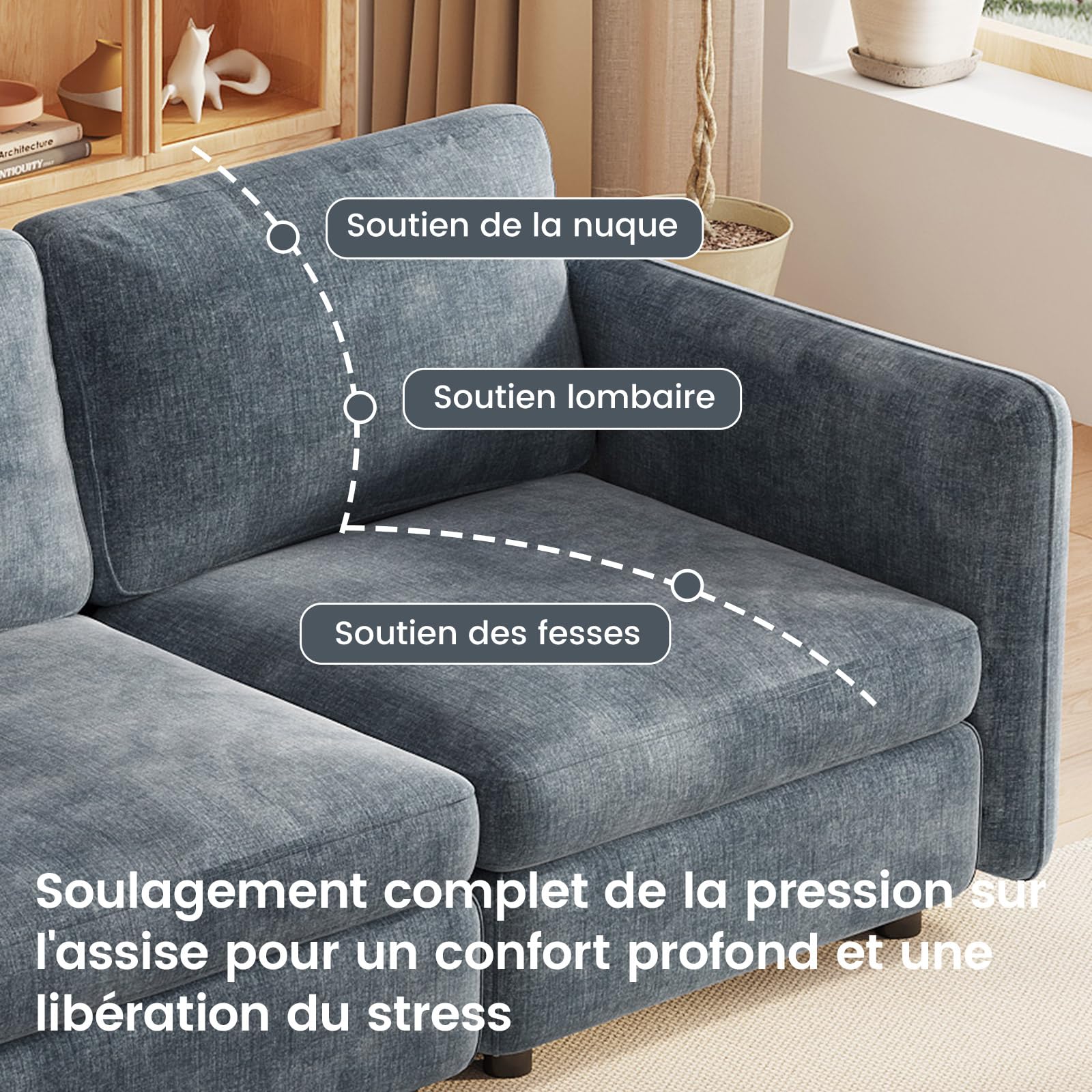 Miuuod Canapé modulaire 2 places en velours avec housses amovibles et lavables - 165 cm - Bleu clair