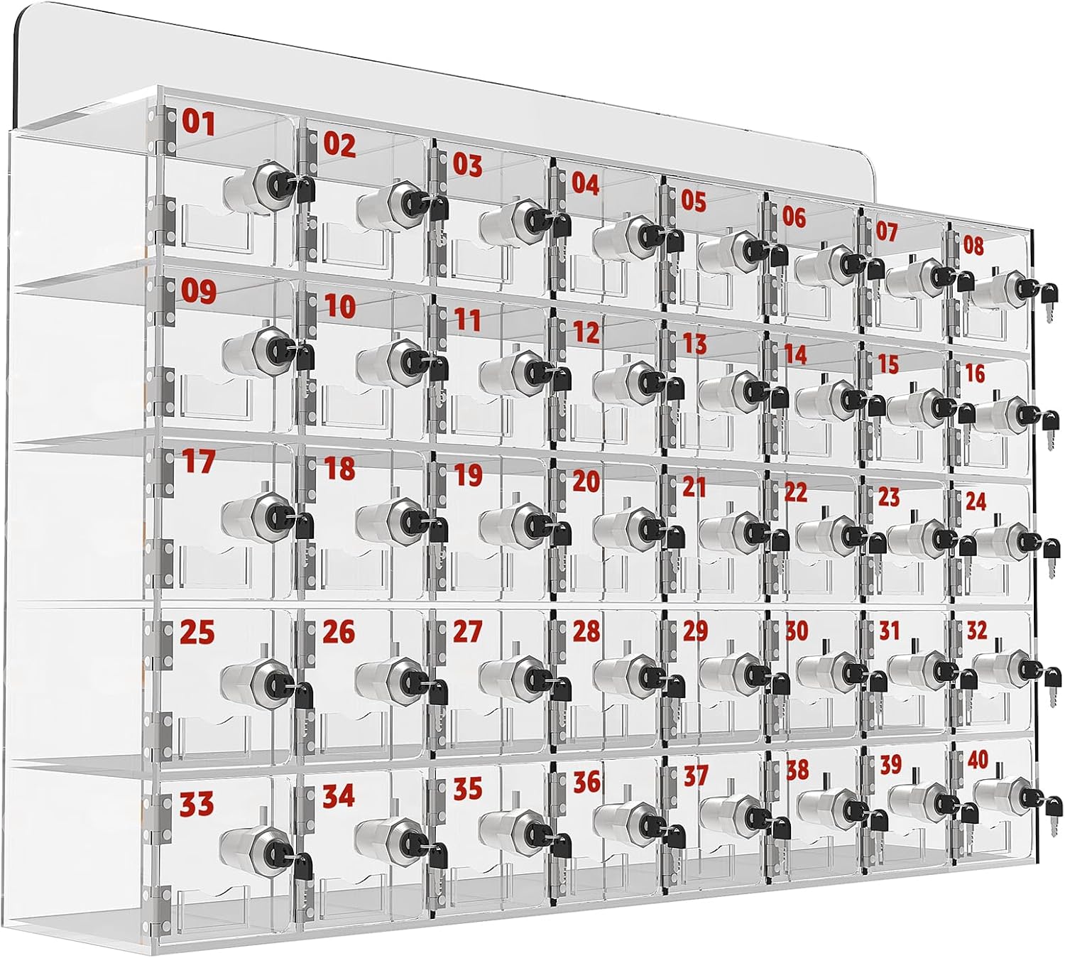 Mobile Phone Storage Box Transparent Acrylic Mobile Phone Security Locker with Key,40-Slot Wall-Mounted Acrylic Cell Phone Storage Locker with Locks, Numbers & Keys - Secure Cabinet for Offi