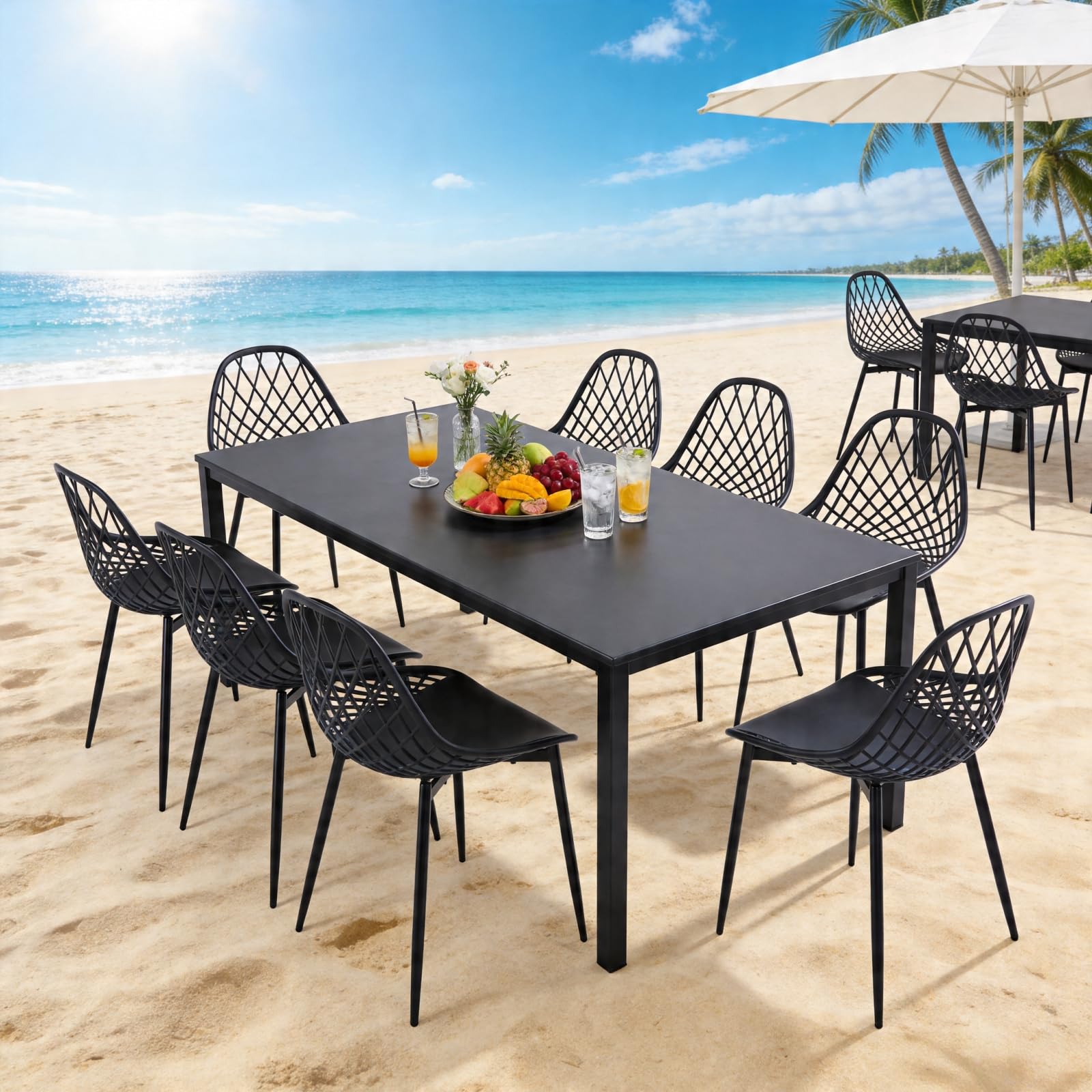 Lot de 8 chaises de jardin, de terrasse, résistantes aux intempéries et aux UV, en plastique, avec dossier, charge maximale : 150 kg, pour jardin, balcon, terrasse - Noir