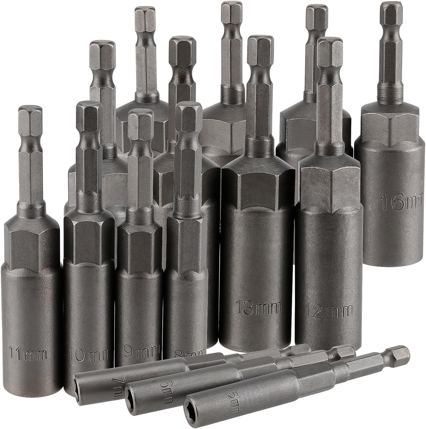 15PCS Deepen Hexagon Sockets Set, 5.5-19mm Hex Shank Nut Setter Driver ...