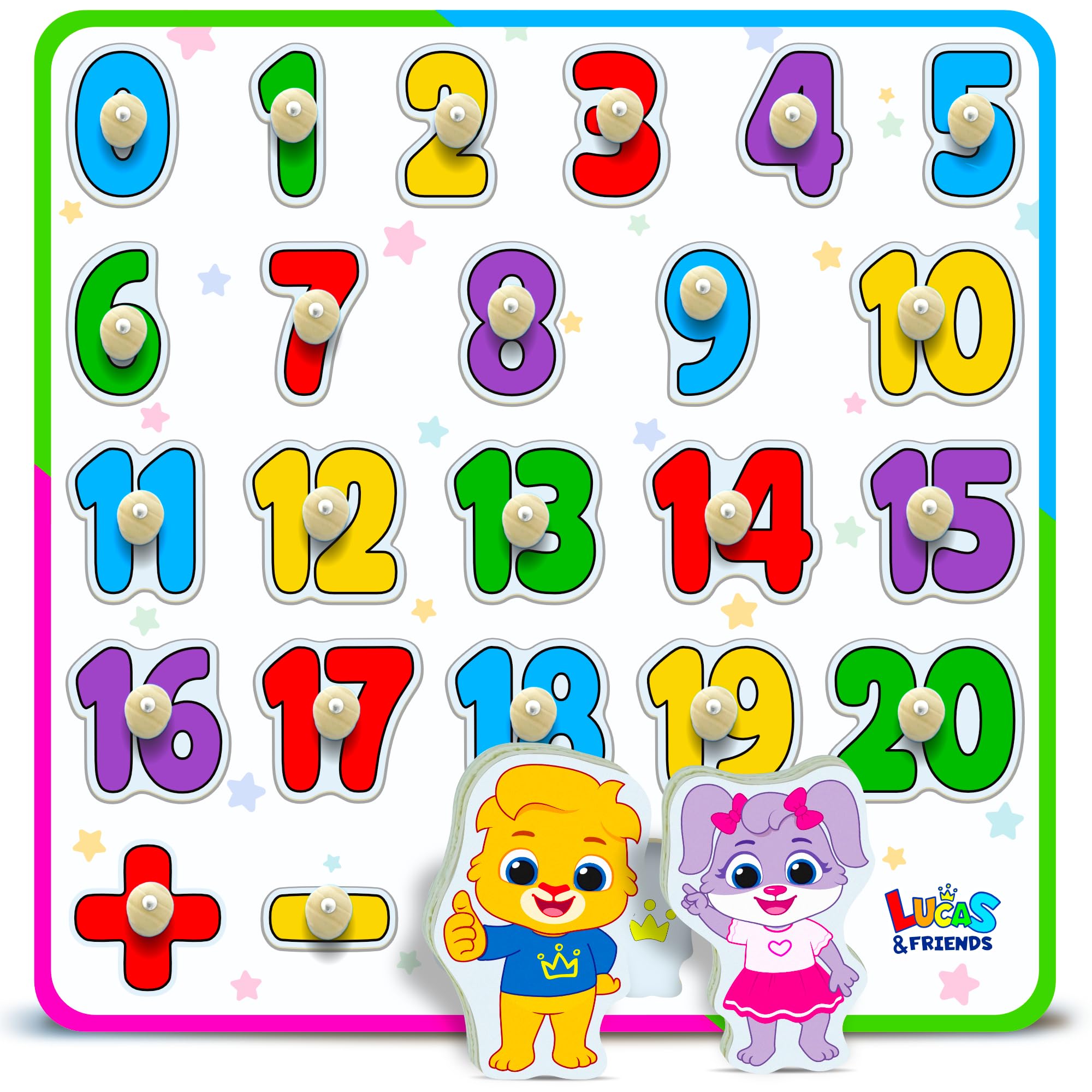 Number Puzzle for Toddlers Jumbo - Educational Wooden Montessori Toys, Fun Preschool Learning Activities for Boys and Girls, Learn to Count Puzzle Board for Ages 3 4 5 by Lucas & Friends