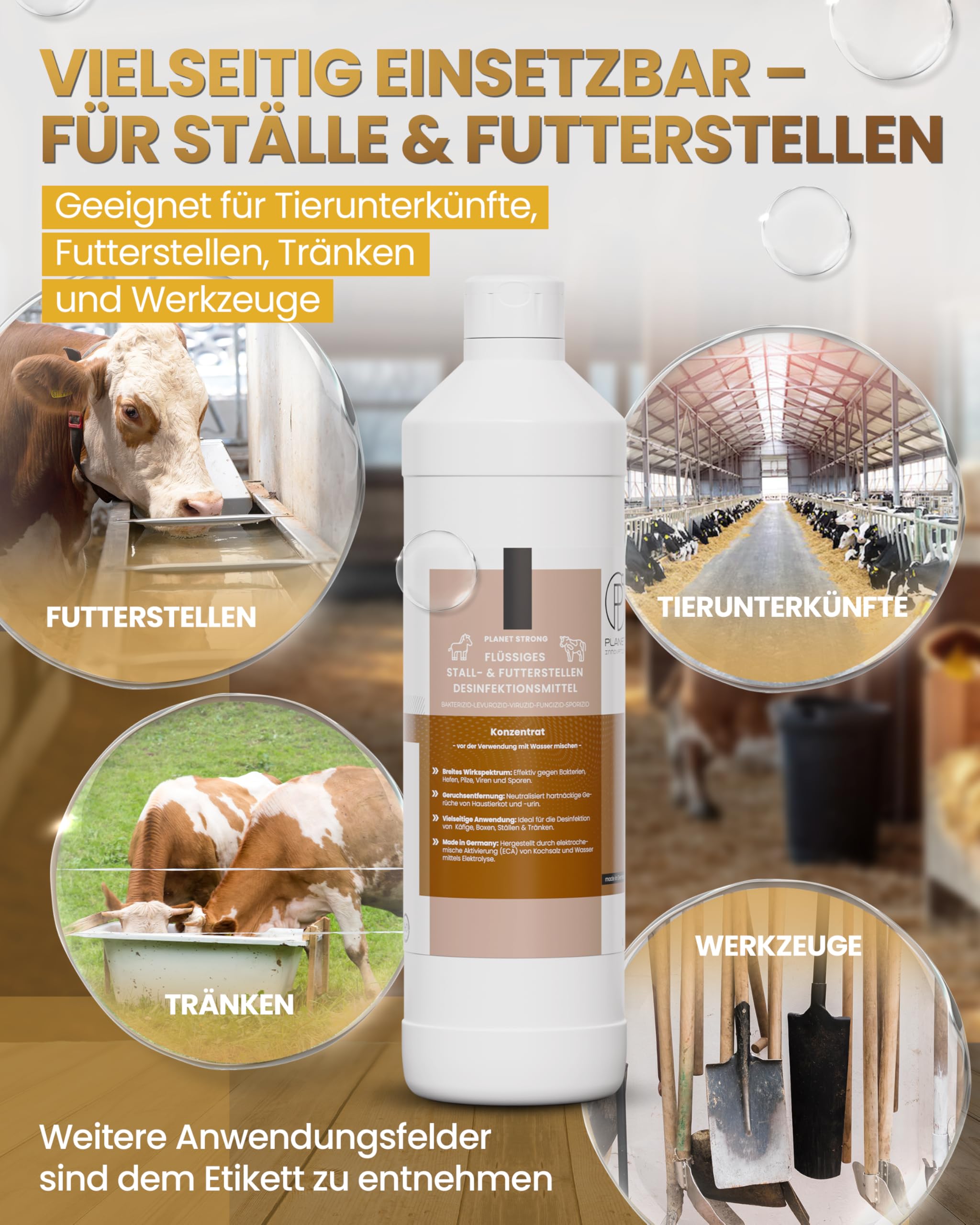 5L Stalldesinfektionsmittel Konzentrat Planet Strong® – Wirksam gegen Bakterien, Pilze & behüllte Viren (z. B. Influenza-Viren) – Für Ställe, Tierhaltung, Flächen & Futterstellen | Made in Germany