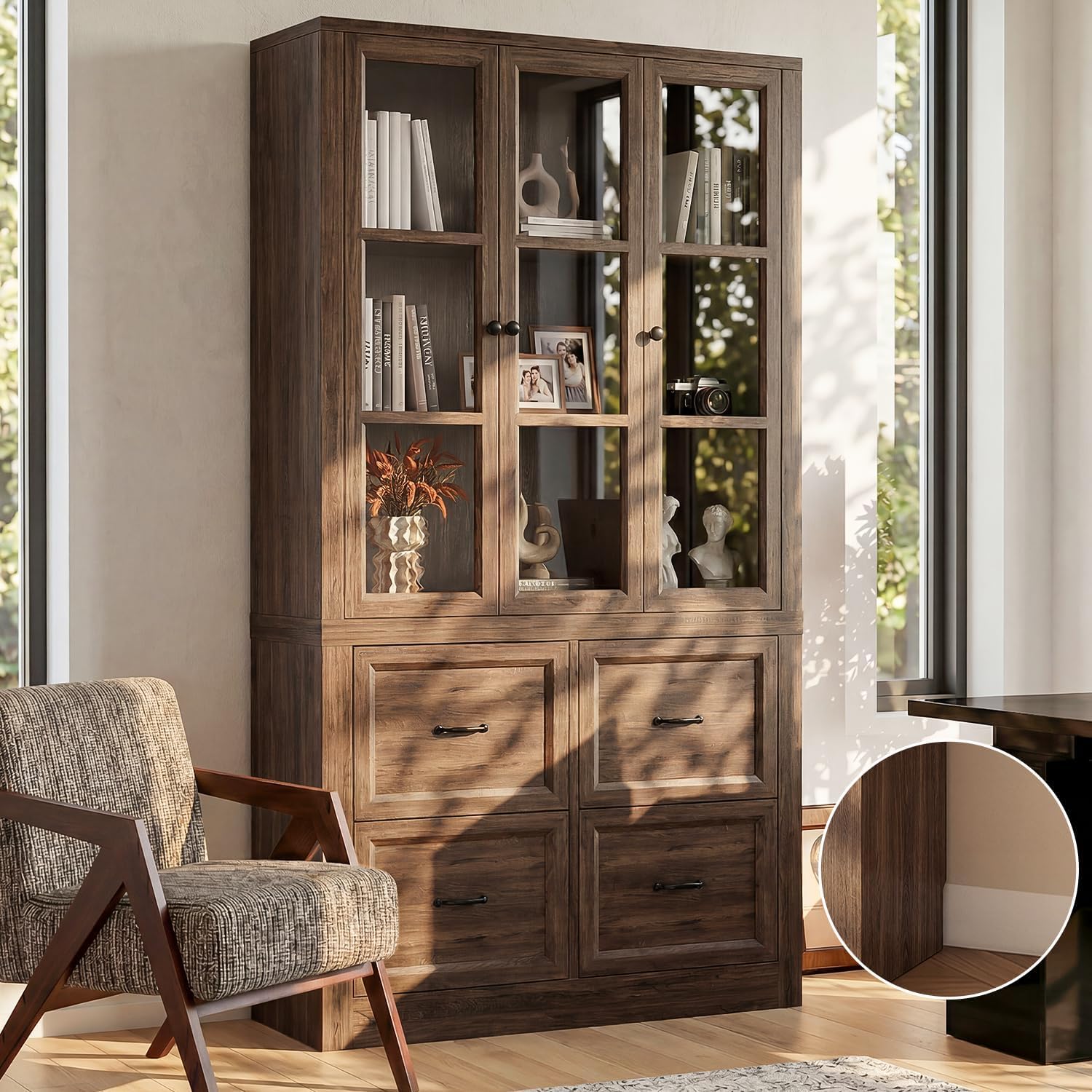 Foxemart 80 inch tall bookcase with glass doors and modular compartments