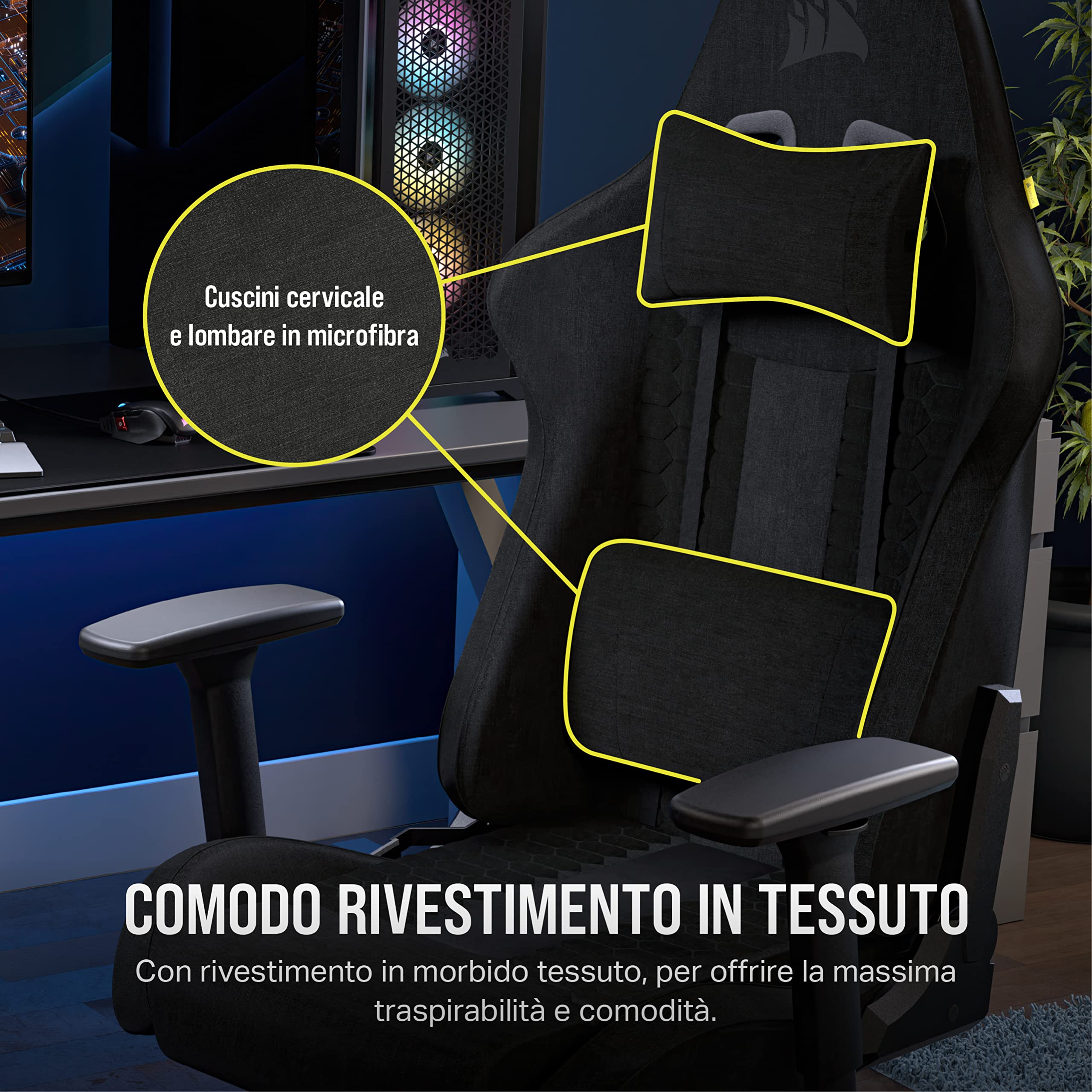 Corsair TC100 Relaxed-Rivestimento in Tessuto Gaming Chair, Nero