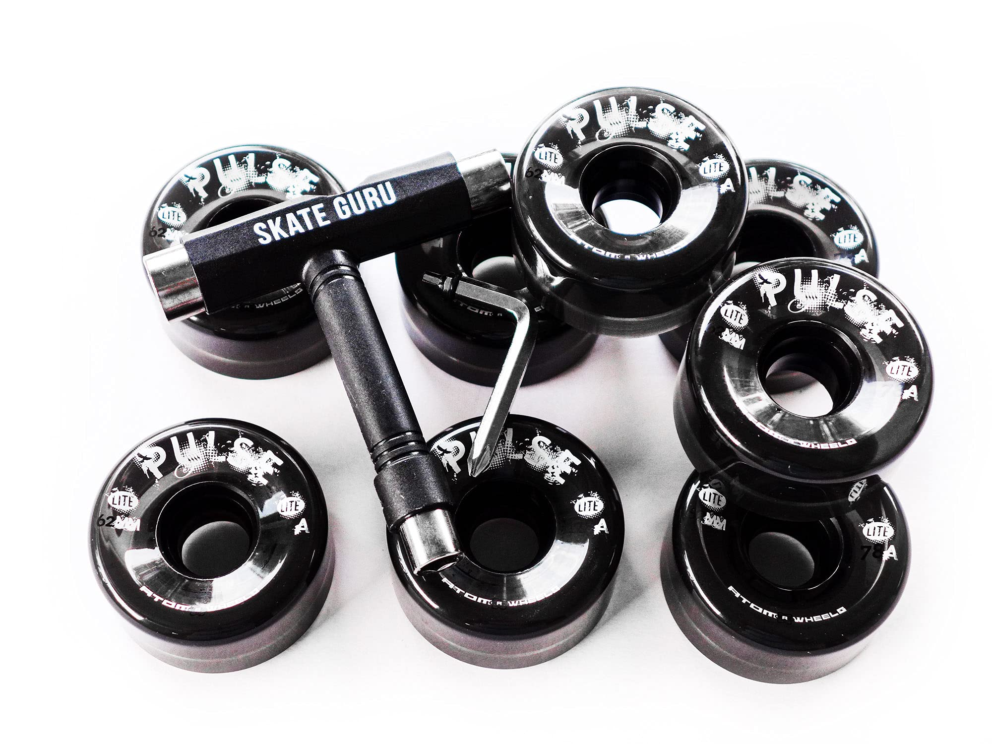 Atom Skates Outdoor Quad Roller Wheels / 8 Atom Pulse Lite Bundle with Tool, Black, 62x33 — image 1
