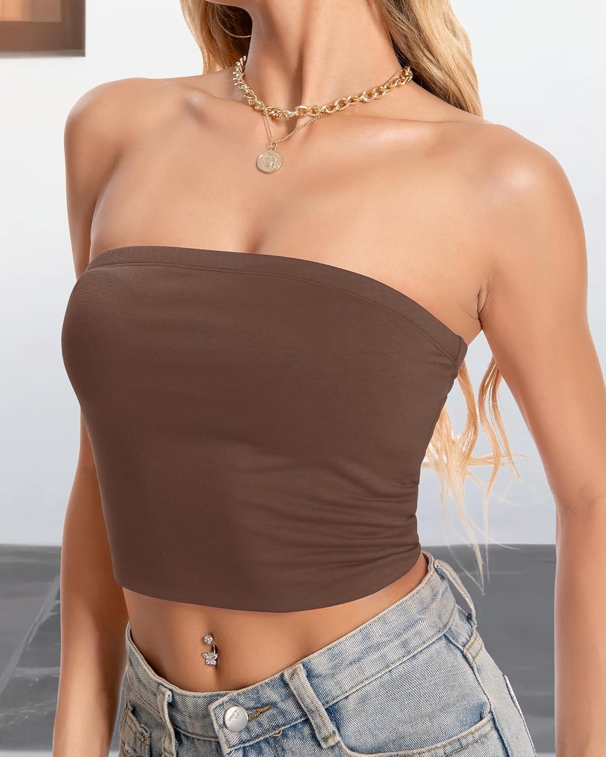 Tube Top for Women Strapless Slim Fit Crop Tops Y2K Going Out Bandeau Shirts Summer Outfits - Image 3