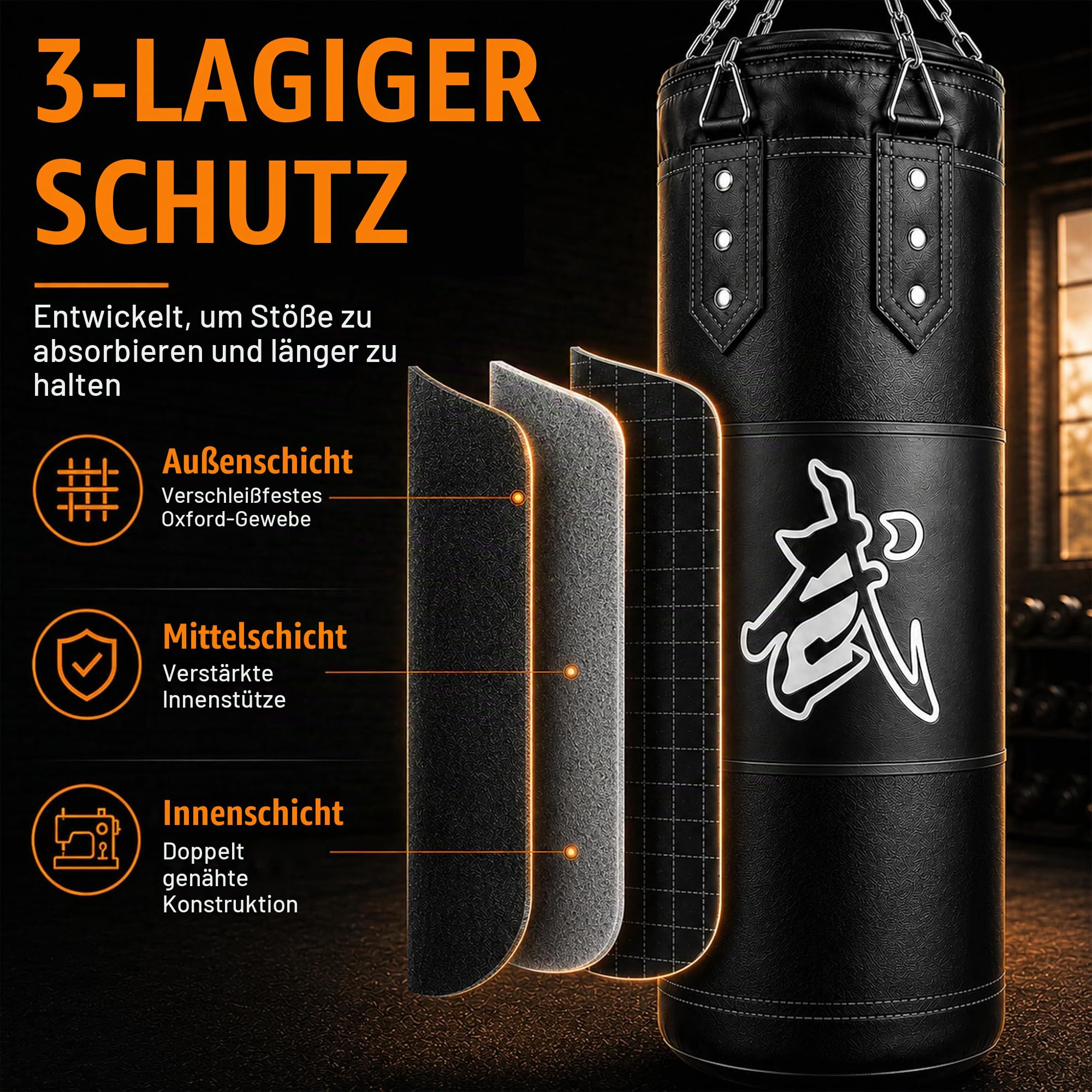 Boxsack Set 120 cm für Erwachsene mit Boxhandschuhen und Zubehör