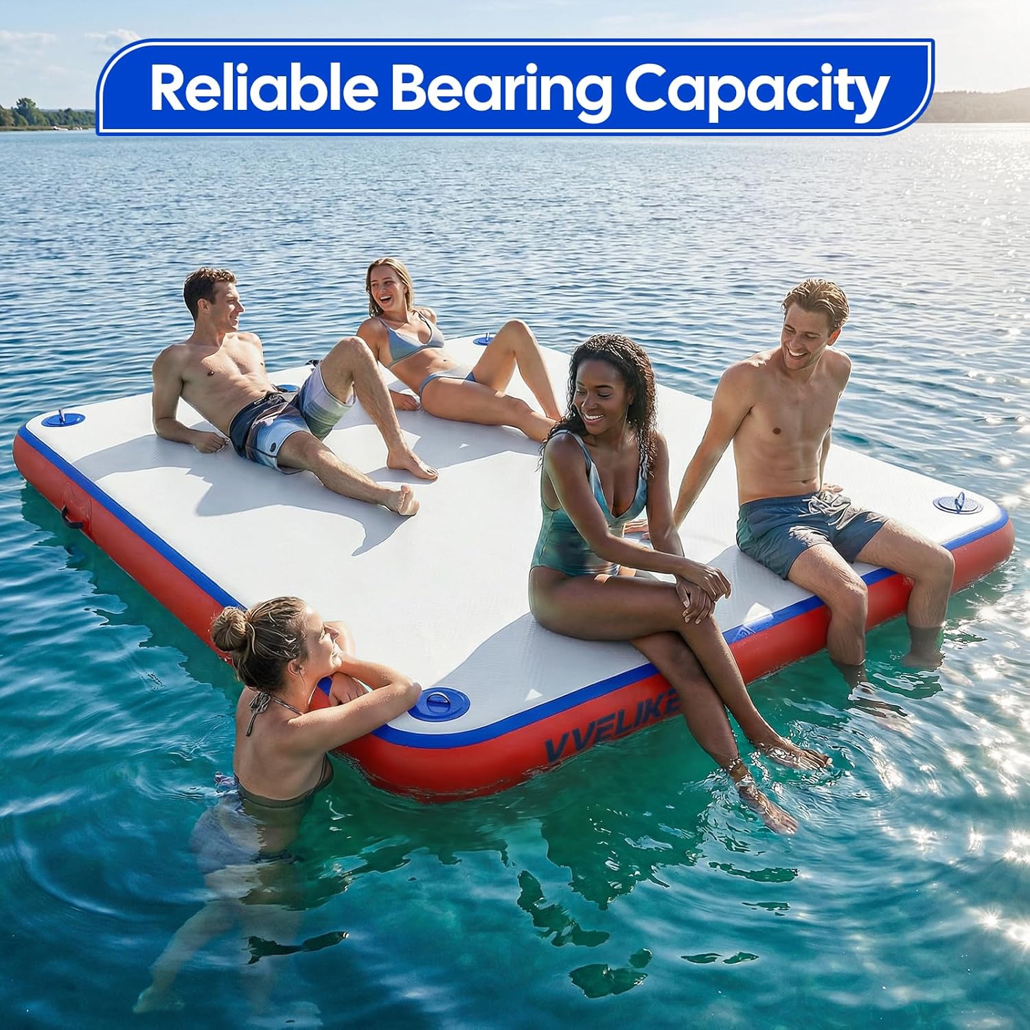 Inflatable Floating Dock, Floating Platform for Pool & Lake, Inflatable Dock for Yacht, Floating Deck Island with Non-Slip Surface, Boat Floating Mat for Outdoor Water Activities 5ft/8ft/10ft