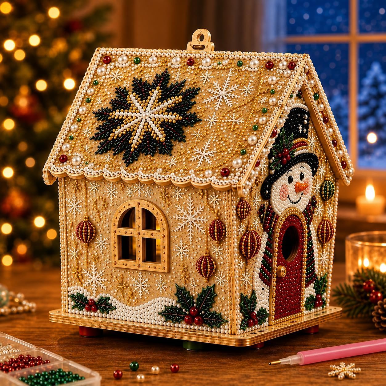 3D Christmas Pearl Diamond Painting Wooden House Art Kit for Adults (#B)