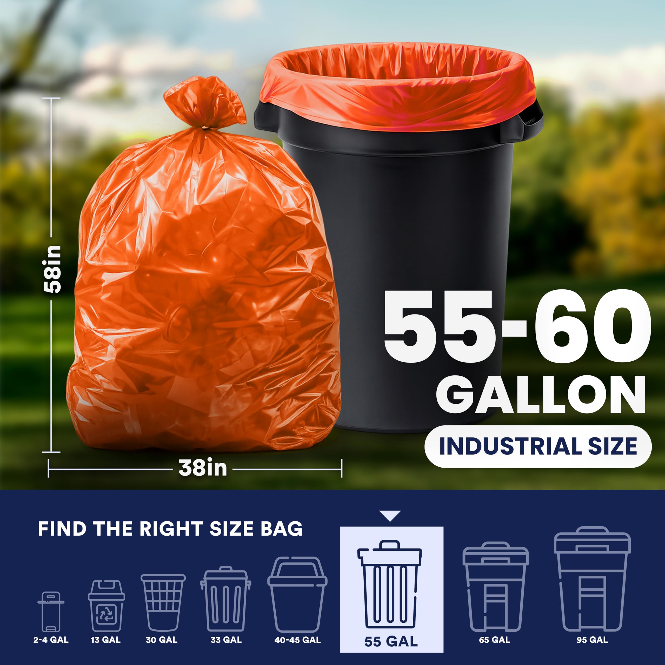Plasticplace Bolsas de basura de 55 a 60 galones │ 1.2 mil │ Forros de basura resistentes naranjas │ 38 x 58 pulgadas (50 unidades)
