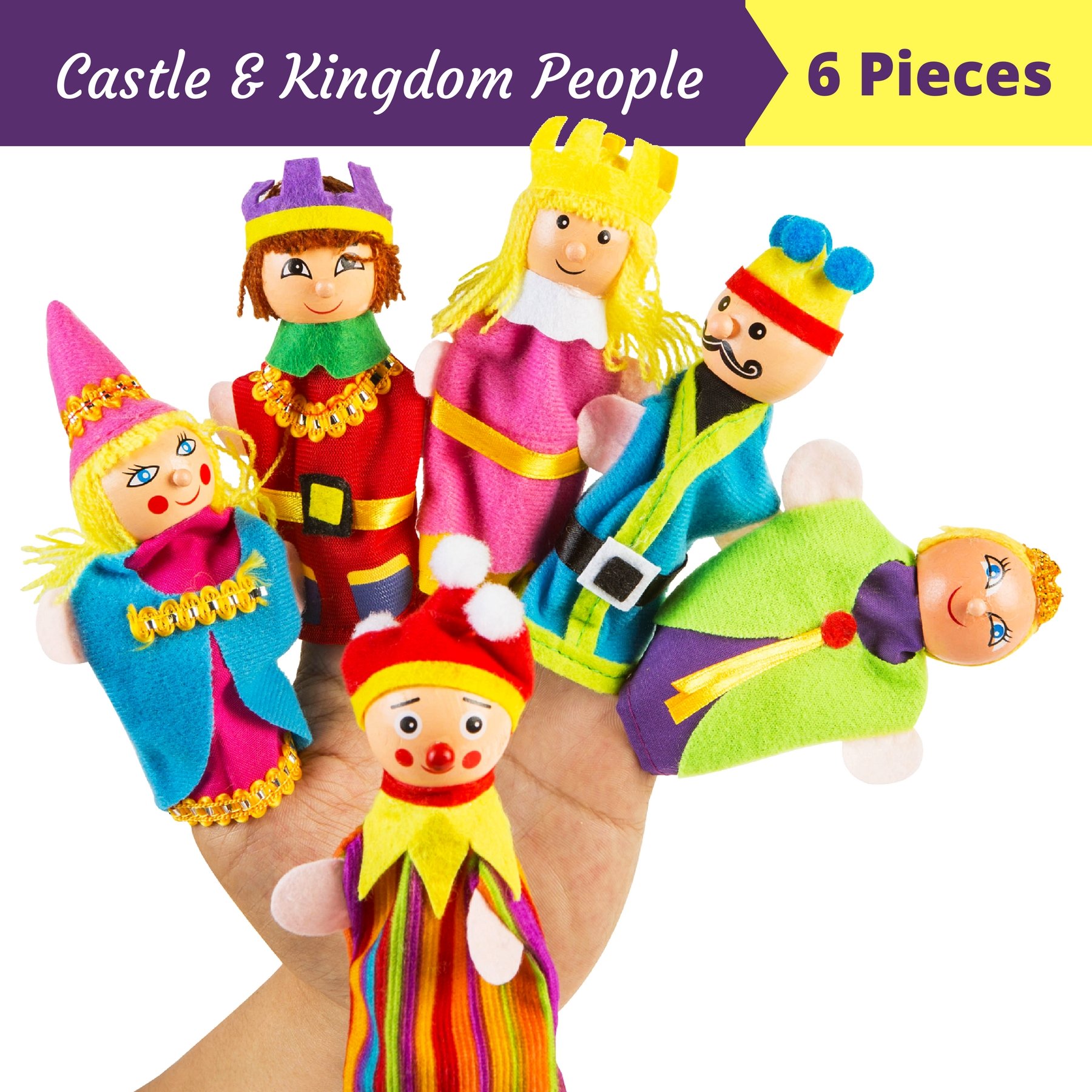 BETTERLINE Wooden Finger Puppets 23Piece Set Fairy Tale & Nursery