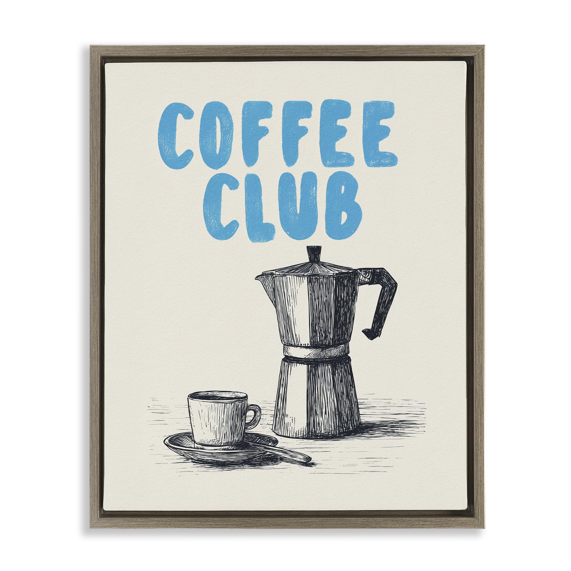Stupell Industries Montalcino Elm (Textured) 'Coffee Club Retro Drawing', Floating Frame Canvas Art, Brown, 25 X 31 Inches, Easy To Hang And Sturdy, Made In Usa, By Andreas Magnusson