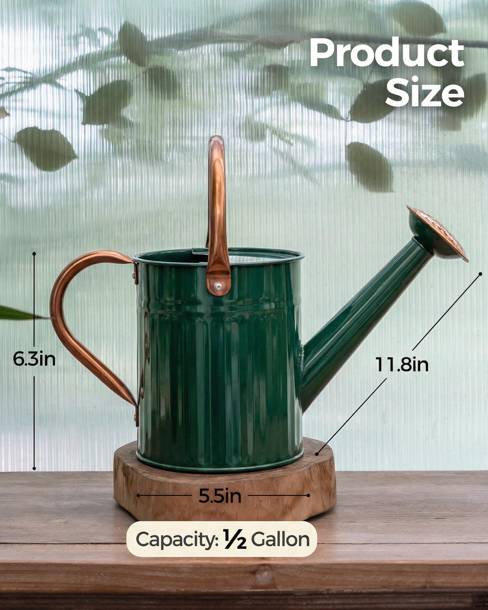 Bamworld Gießkanne Zimmerpflanzen 1,9L (1/2 Gallone) aus Verzinktem Stahl, Kleine Gießkanne mit Langer Tülle für Haus & Garten, Vintage Design Blumengießer - Dunkelgrün