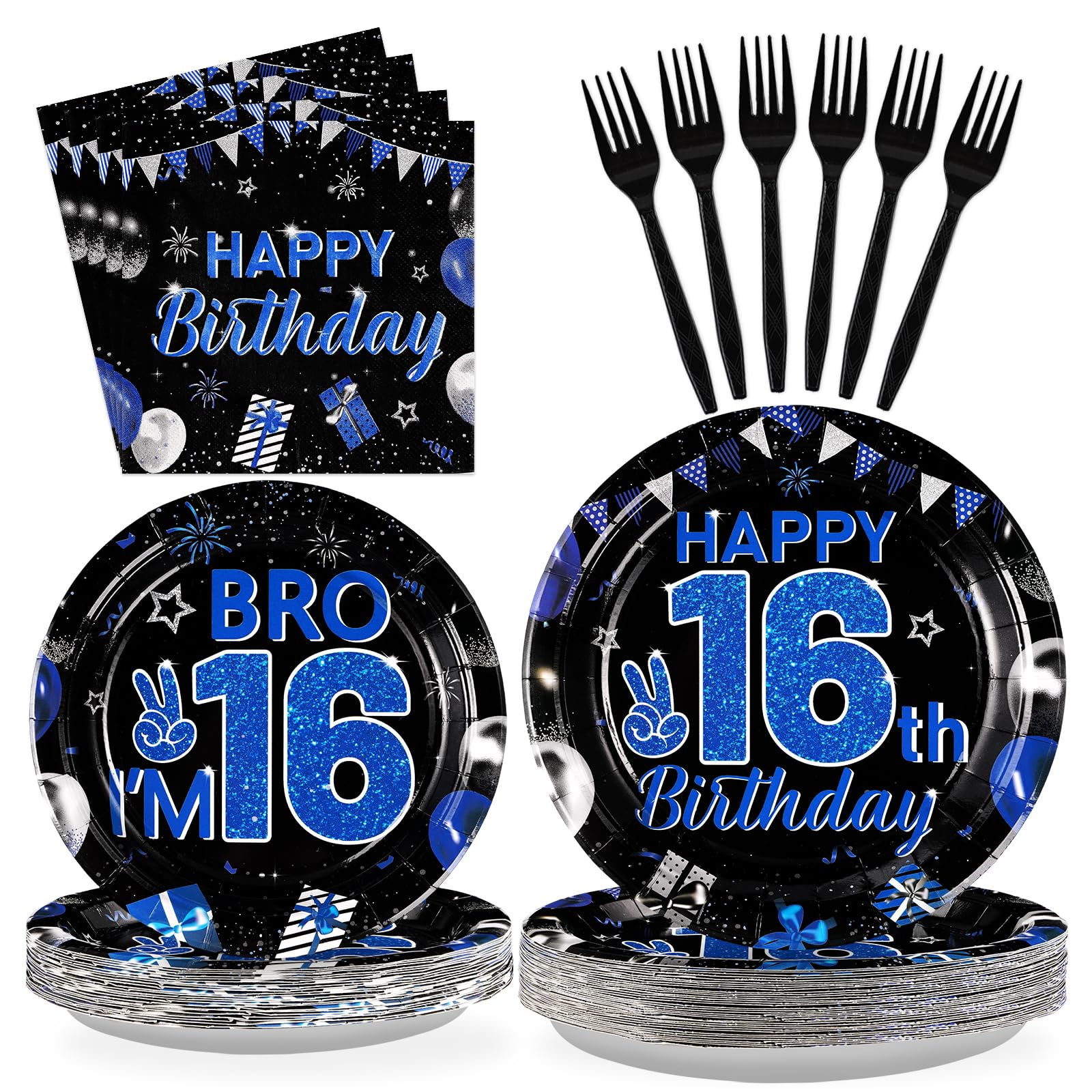 96Pcs 16th Birthday Party Decorations for Boys, Serves 24