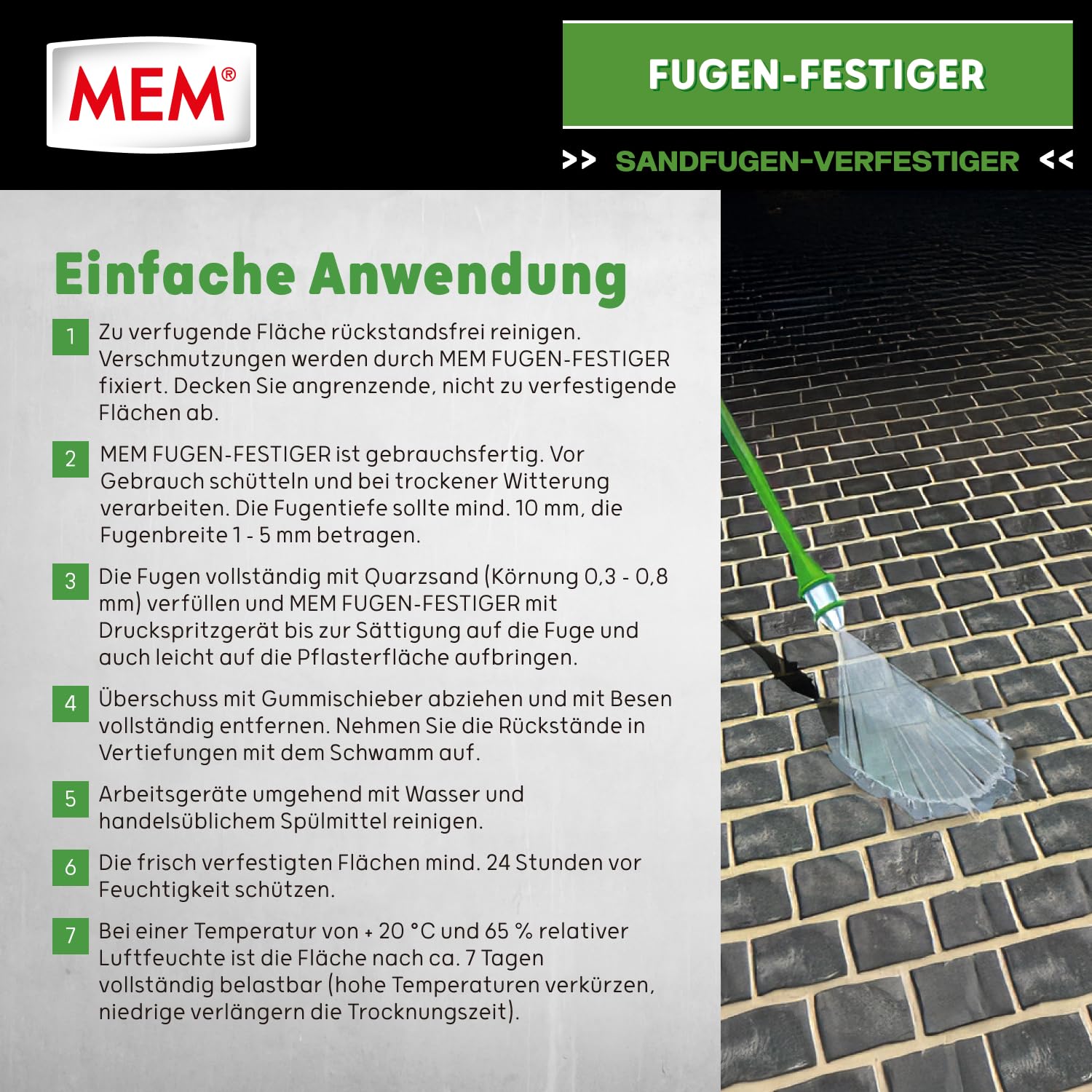 MEM Fugen-Festiger, Fugenabdichtung für Sandfugen, Pflaster & Terrasse, Für Risse & Fugenrisse, Unkrauthemmend, Wasserdurchlässig, Frostbeständig, Lösemittelfrei, Weiß (trocknet klar), 5 l Eimer