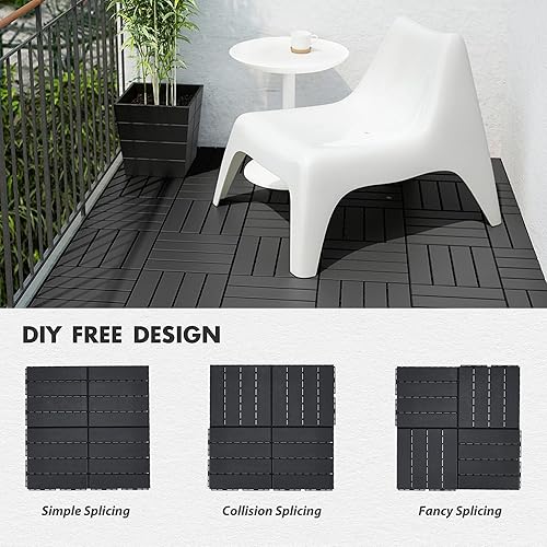 Miniatura 5 de Azulejos de plástico entrelazados, paquete de 36 adoquines impermeables para patio, jardín, porche, patio, uso en todo tipo de clima, gris oscuro