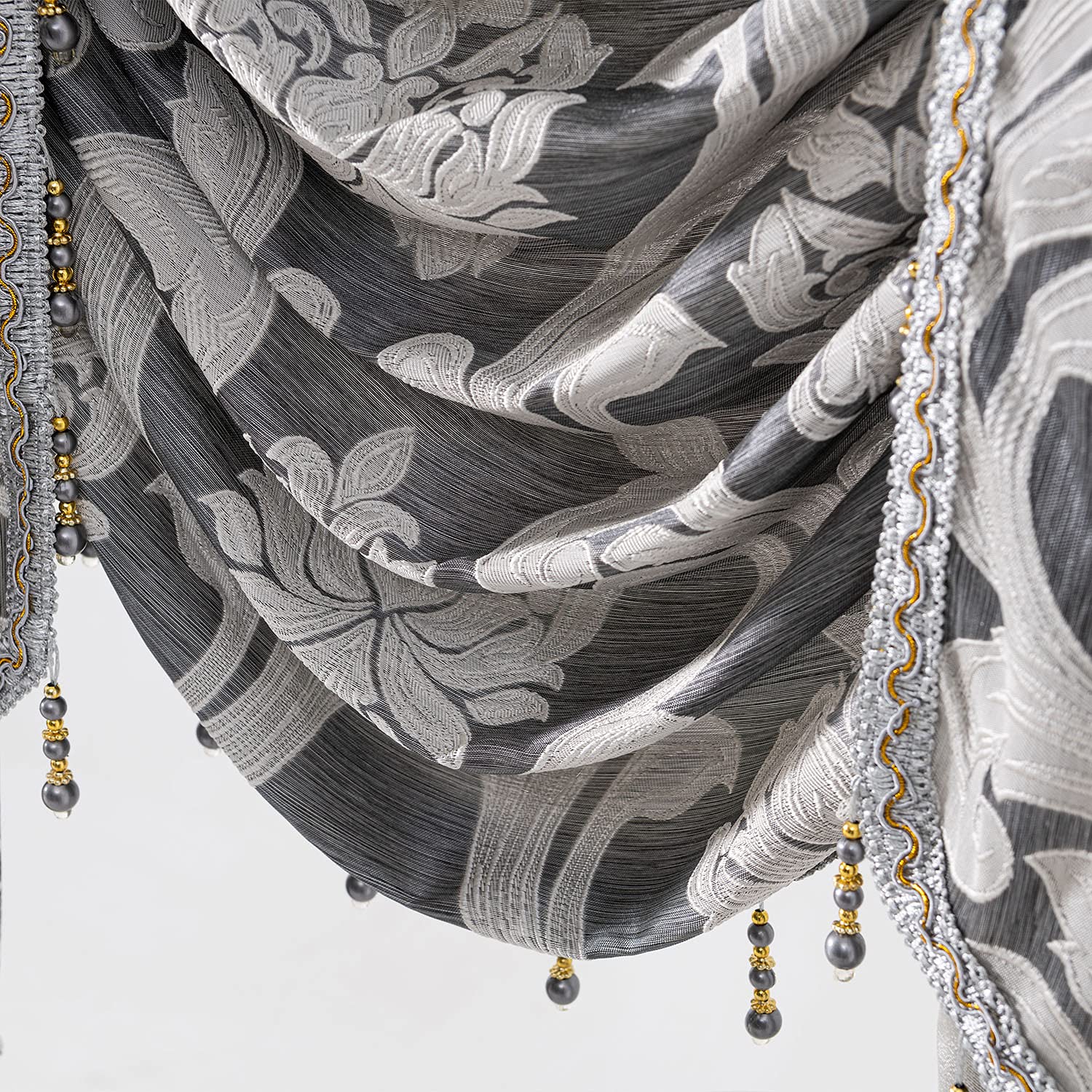 NAPEARL Cantonnières Grises pour fenêtres, Rideaux Jacquard Swag pour Salon, Rideaux Cascade damassés, cantonnière et guirlandes pour Chambre à Coucher, Cuisine (1 Panneau, 155 cm de Large)