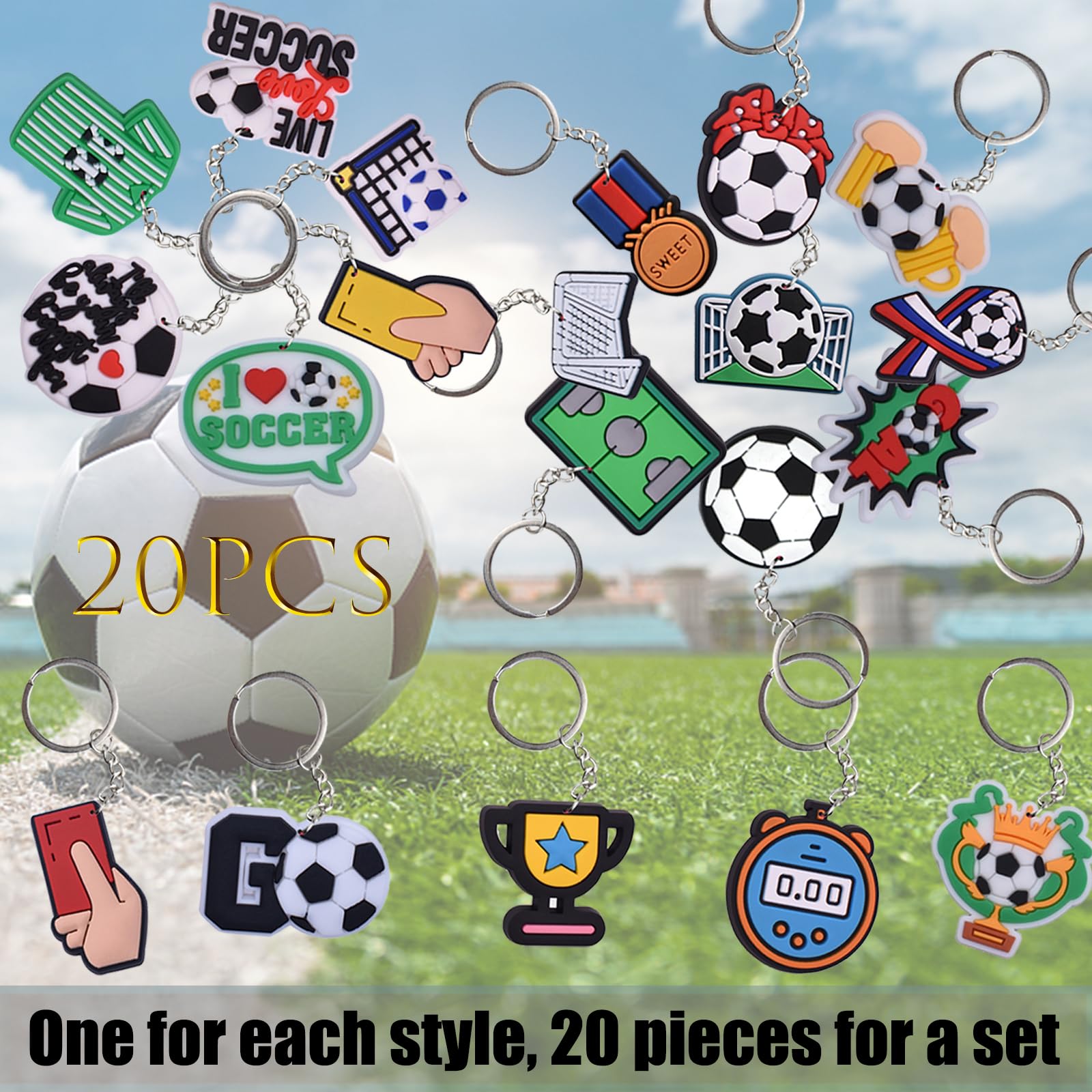 10er Set Fußball-Schlüsselanhänger Für Kinder - Bunte Cartoon-Designs, Perfekt Als Mitgebsel Für Partys