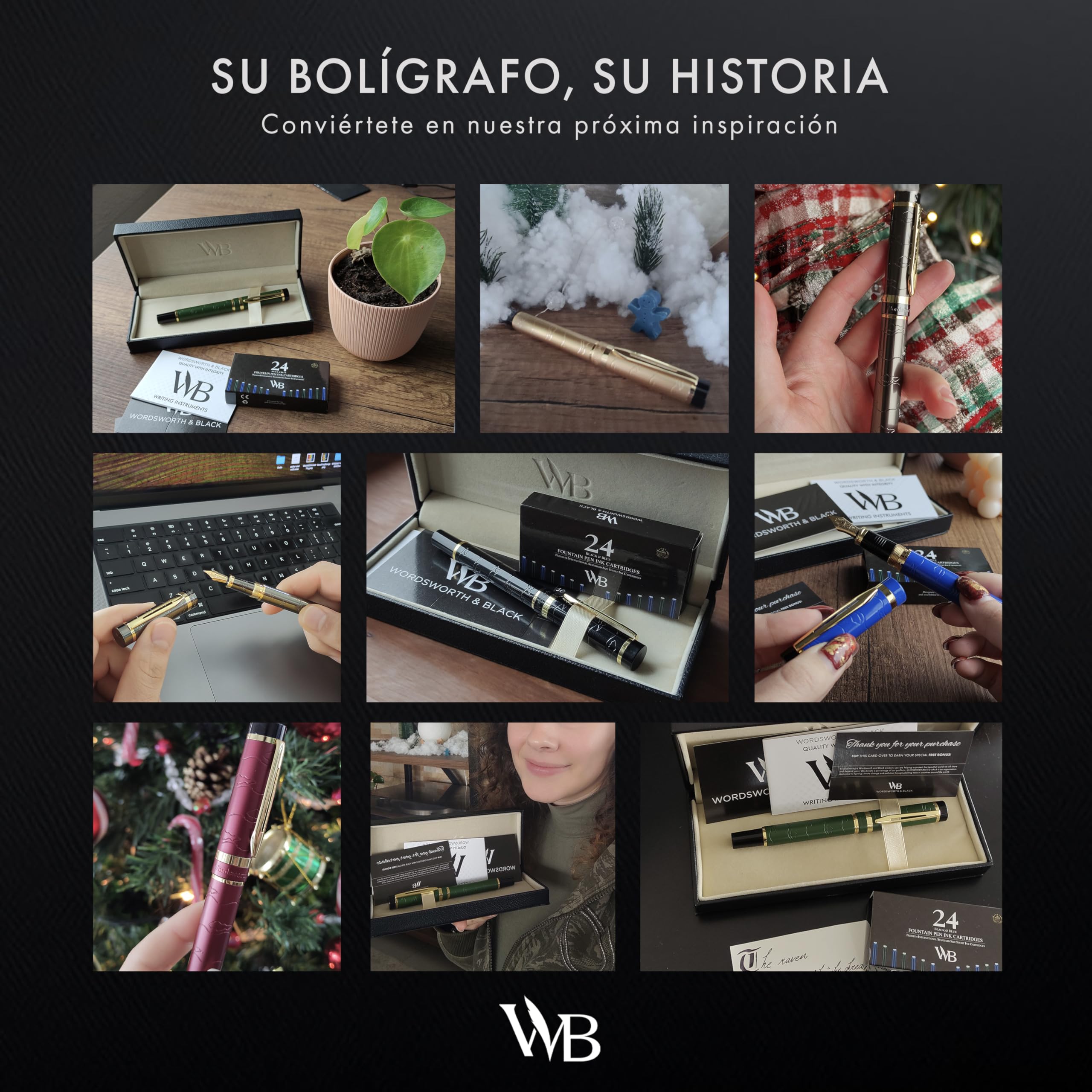Wordsworth & Black Juego de pluma estilográfica Primori (Oro metalizado) de punta media con estuche de regalo, 24 cartuchos de tinta, convertidor de recarga de tinta, estuche de regalo, caligrafía