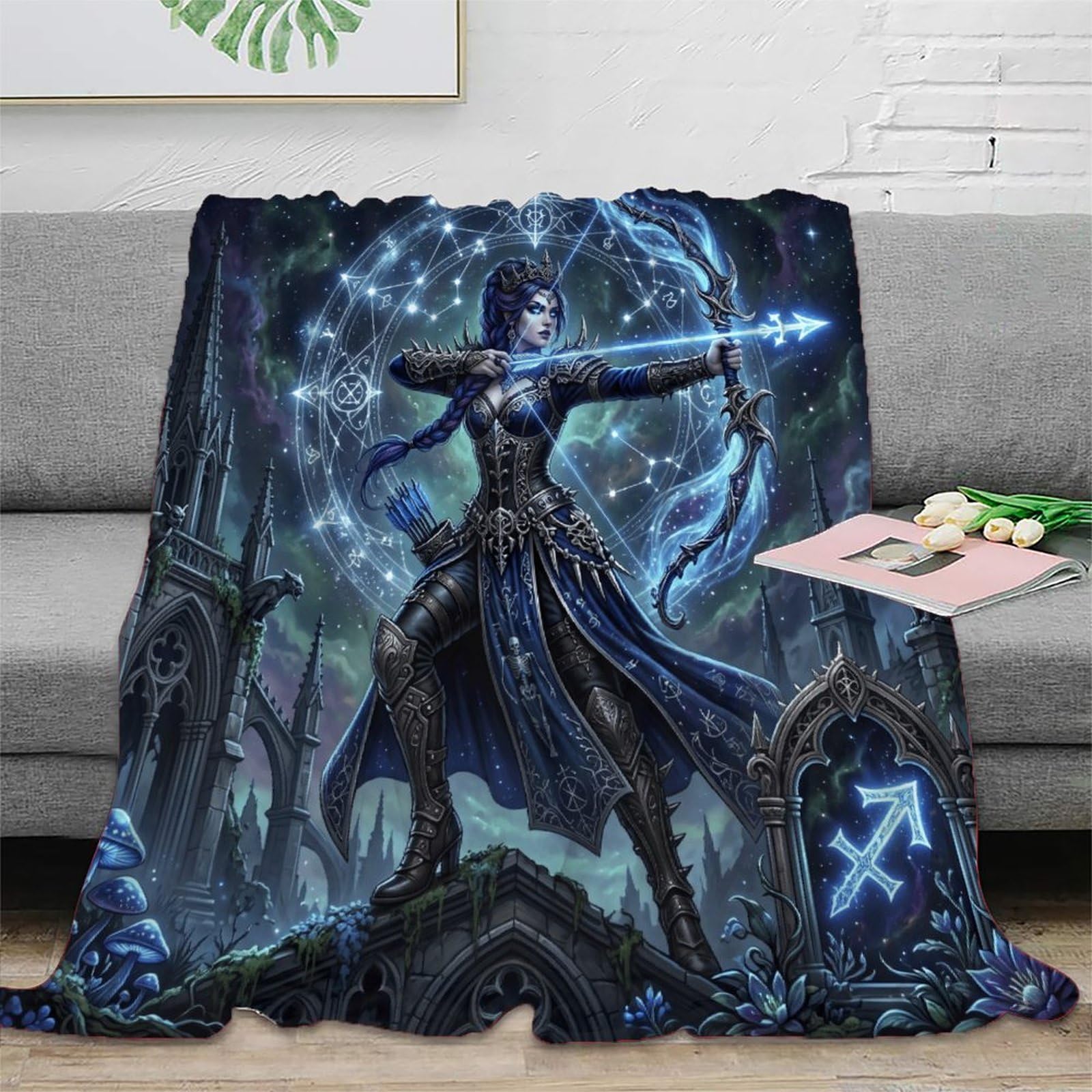H3B8U2Y5 Sagittarius Zodiac Mystical Flannel Throw Blanket, Guest Room Bed
