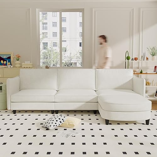 Hommoo Sofá modular convertible en forma de L con otomana, 3 asientos de 107 pulgadas, moderno sofá seccional de mediados de siglo para sala de