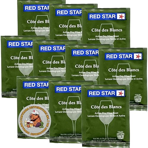 Red Star Cotes Des Blancs - Levadura de vino (10 unidades) - Ideal para hacer sidra de vino, mead kombucha en casa, sobres de 0.18 oz, Saccharomyces