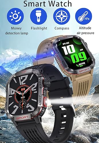 Miniatura 2 de Reloj inteligente para hombre, deportes al aire libre, impermeable, brújula con respuesta/hacer llamadas, reloj de fitness, oxígeno en sangre, Negro