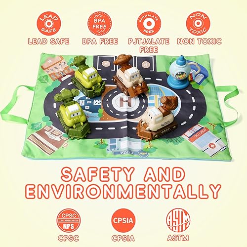 Miniatura 5 de elfish kids Juguetes para niños de 1 año, regalo de cumpleaños  Juego de 6 camiones espaciales de juguete para bebés con tapete de juego y bolsa de