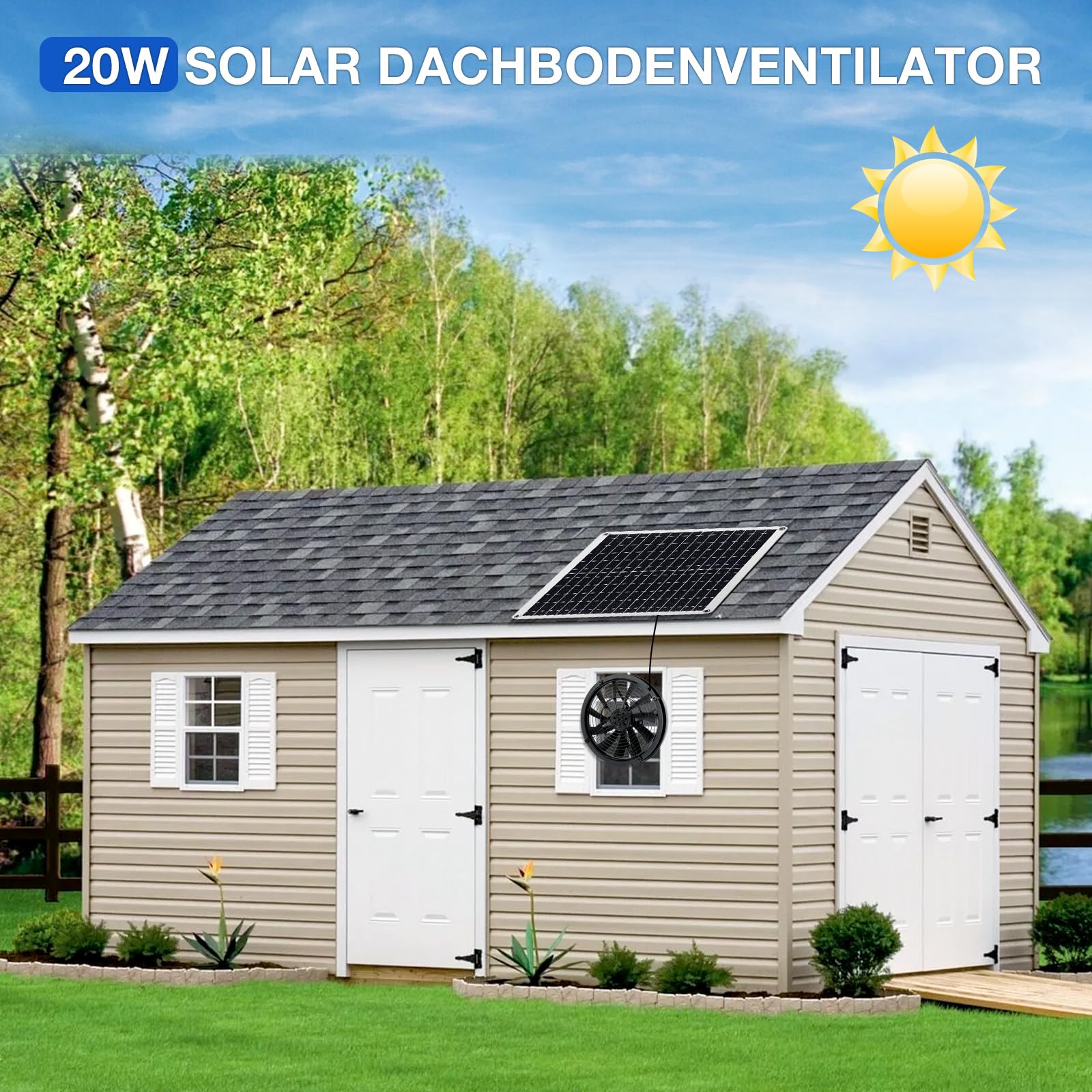 Ventilatore di scarico a energia solare, 20 W, in silicio monocristallino, a energia solare, per polli, serre, animali domestici, scarico finestre
