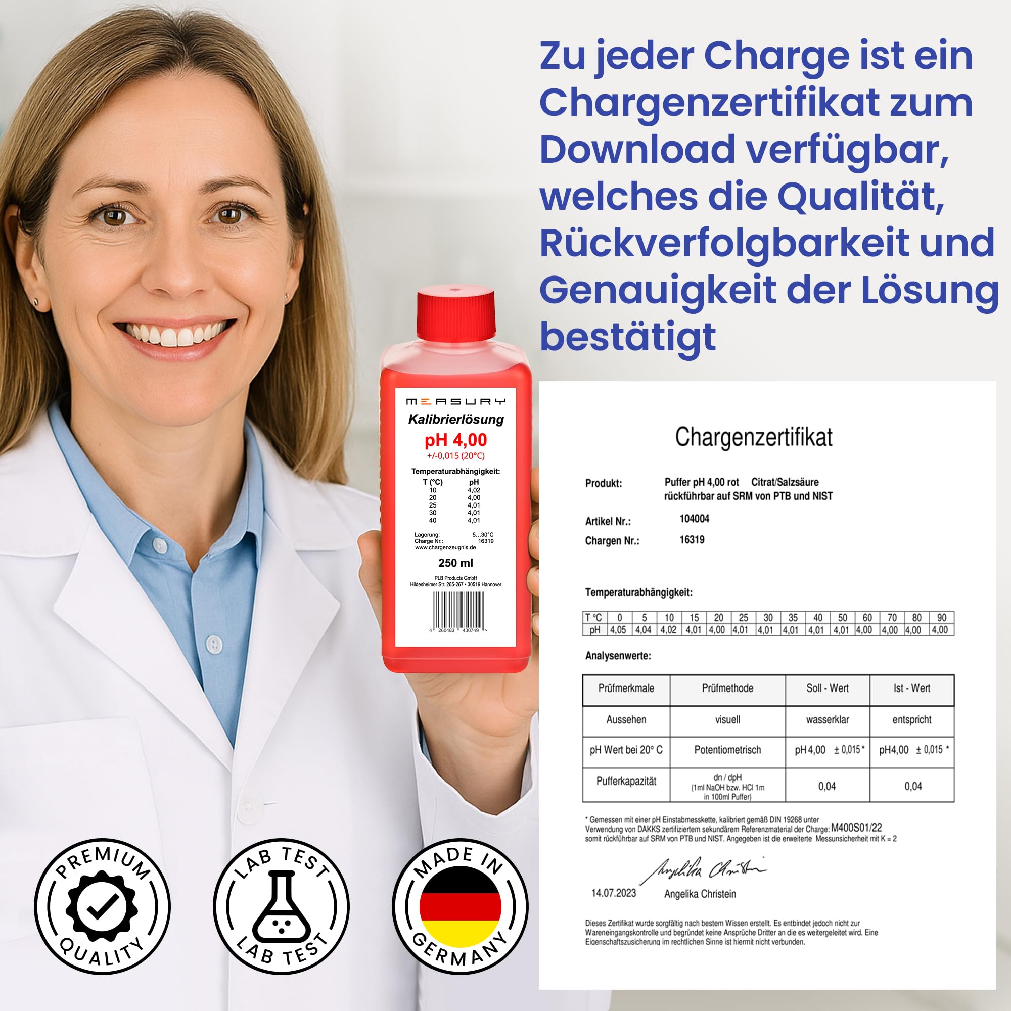 Measury pH Kalibrierlösung 4.00 und 6.86 - hergestellt in Deutschland, pH Pufferlösung je 250ml, Eichlösung Rot/Grün, Kalibrierflüssigkeit Set Eichflüssigkeit