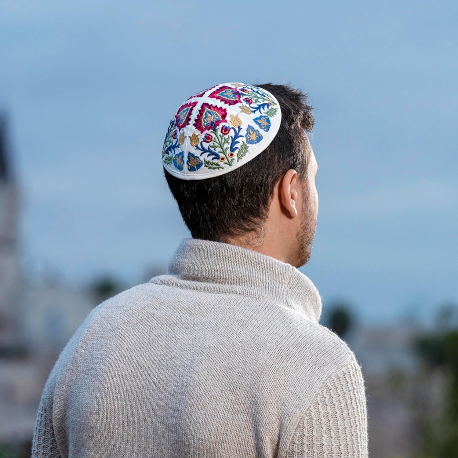 EMANUEL Yair Premium Kippah for Men and Women Embroidered Silk Yarmulke | Oriental Embroidery Design