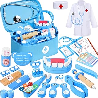 Ophy Doctor's Case Children from 3 Years, 40-Piece Wooden Toy Doctor's Case for Boys & Girls, Dentist Toy Children, Role Play Doctor's Case with Real Stethoscope & Accessories