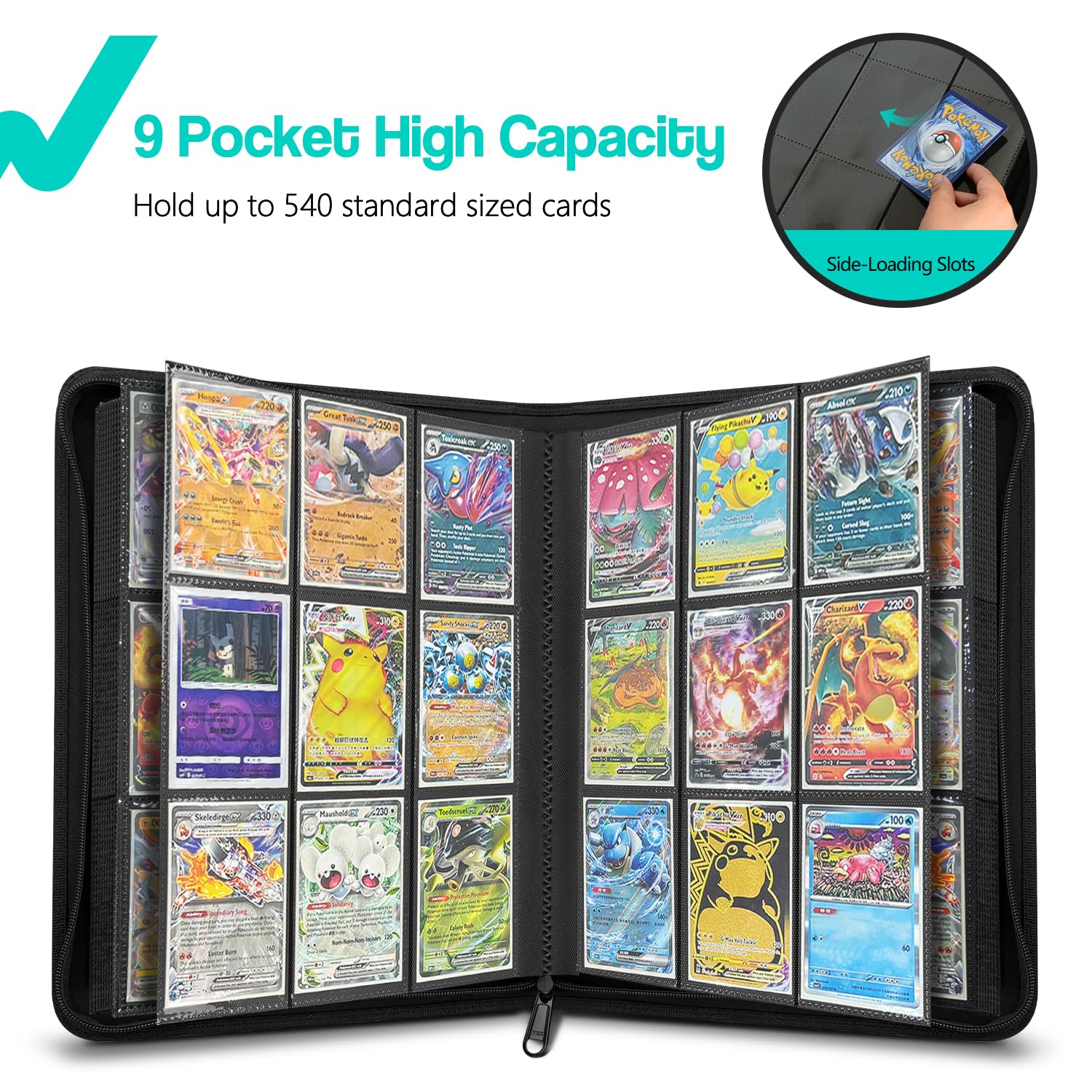 Ravaver Premium 9-Pocket Card Binder, 540 Cards Trading Cards Games Collection Holder with YKK Metal Zipper & Side-Loading Sleeves, Comes in Luxury Gift Packaging (Black)