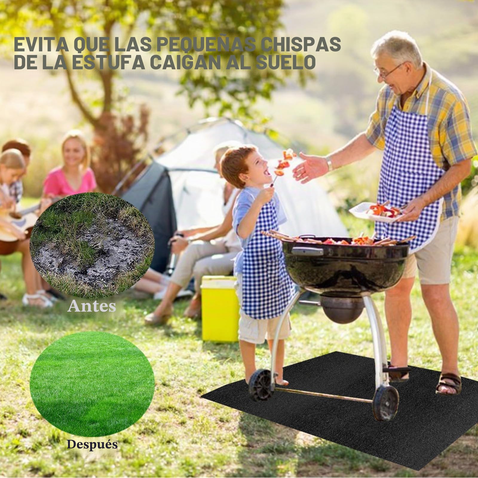 Alfombra Resistente al Fuego de 182 x 100 cm en Fibra de Vidrio para Encima de la Mesa - Resistente al Calor para Barbacoas, Chimeneas y Fogones
