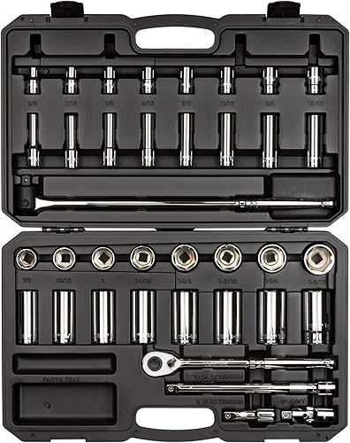 TEKTON Juego de llaves de vaso y trinquete de 6 puntos de 1/2 pulgada con funda, 37 piezas (3/8 - 1-5/16 pulgadas) | SKT25101