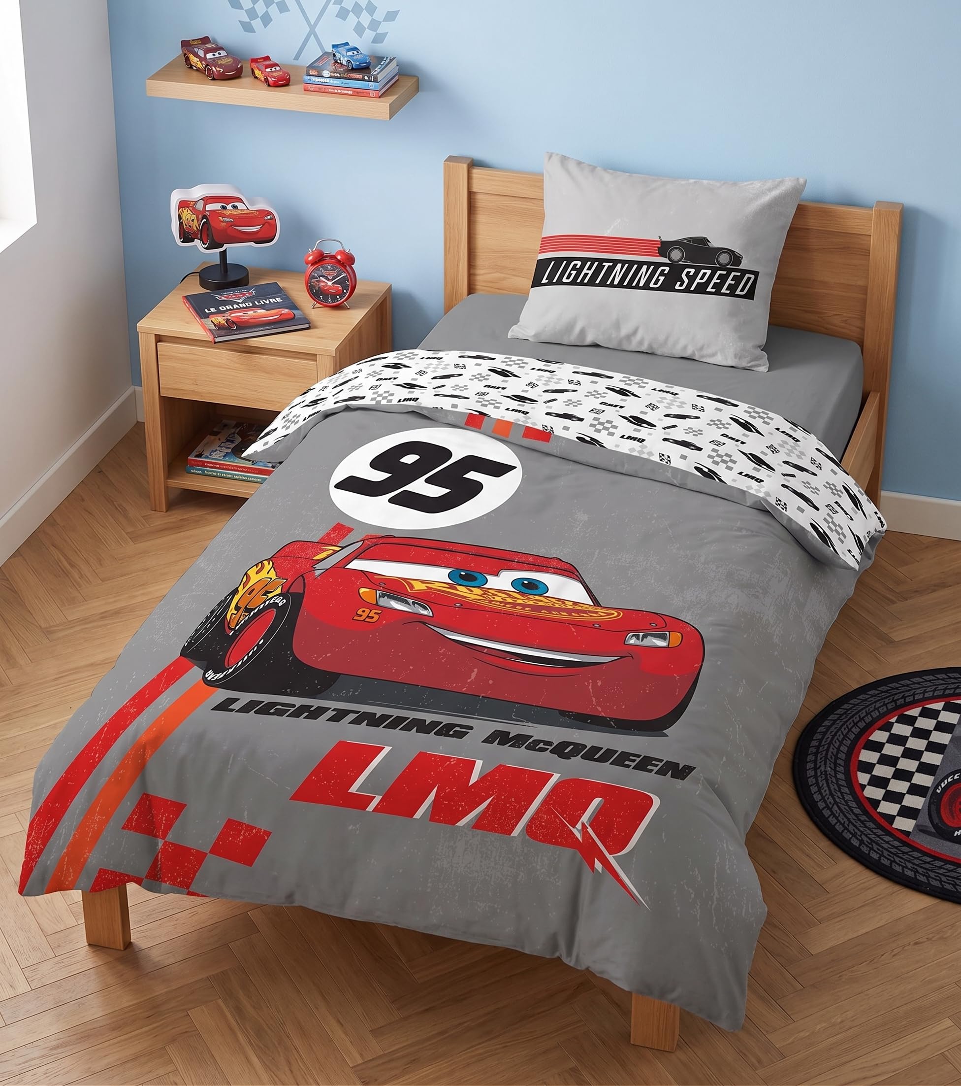 Cars Saetta McQueen Copripiumino Neonato 100x135 + Federa 40x60 100% Cotone | Lettino reversibile | Cotone naturale morbido traspirante | Disney Pixar | 0-3 anni | Sbarre | Regalo | Lavabile in lavatrice