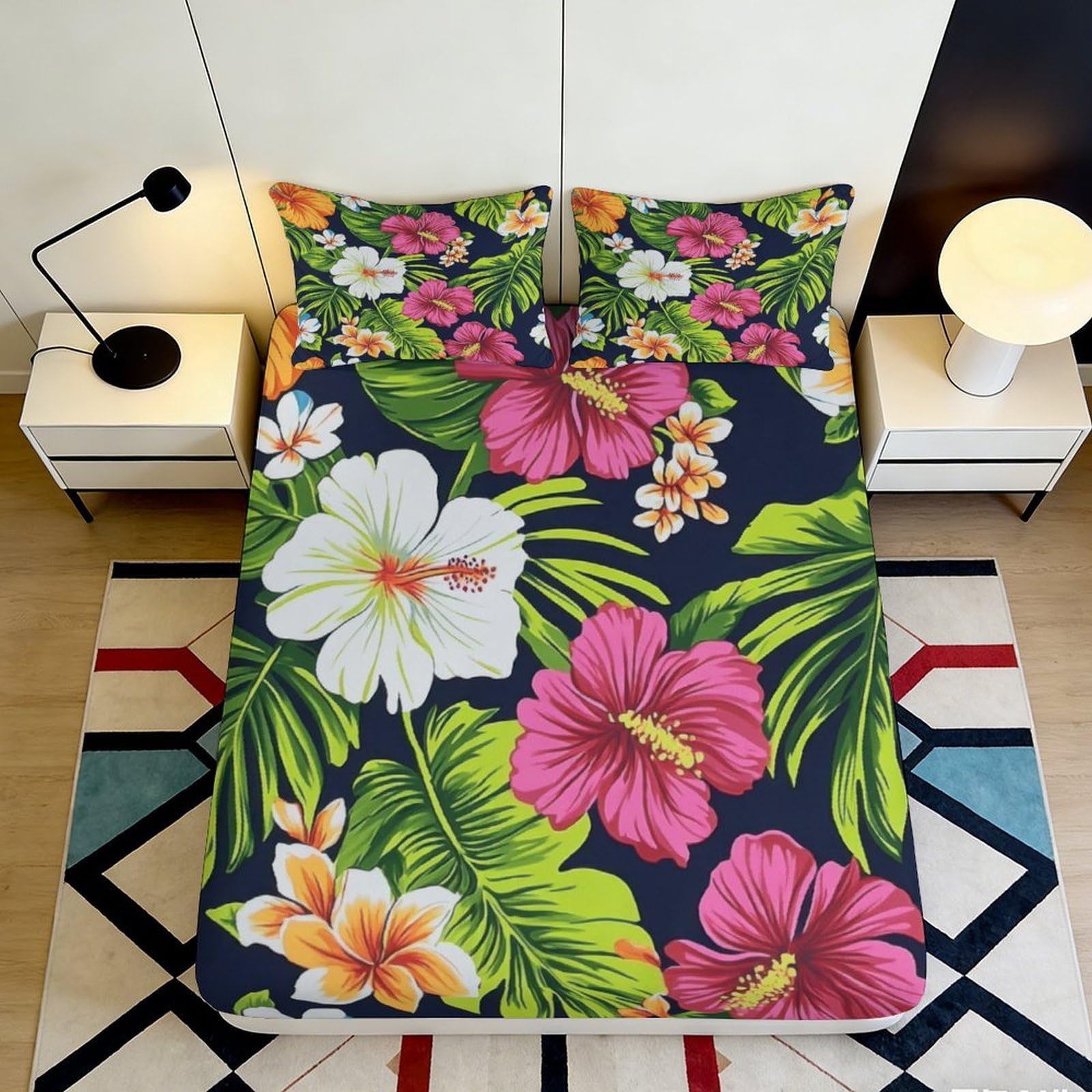 Pnayamiorkfel Style-3 3D Printed Tropical Hibiscus Fitted Sheet Microfiber Soft Floral Mattress Cover For Bedroom Guest Room Decor 90X200x25cm