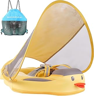 Mambobaby Float Add Tail Baby Swim Float with Canopy, Non-Inflatable Solid Baby Float, Upgrade Soft Waterproof Skin-Friendly Leather Material Infant Swim Float (Special Edition Yellow)
